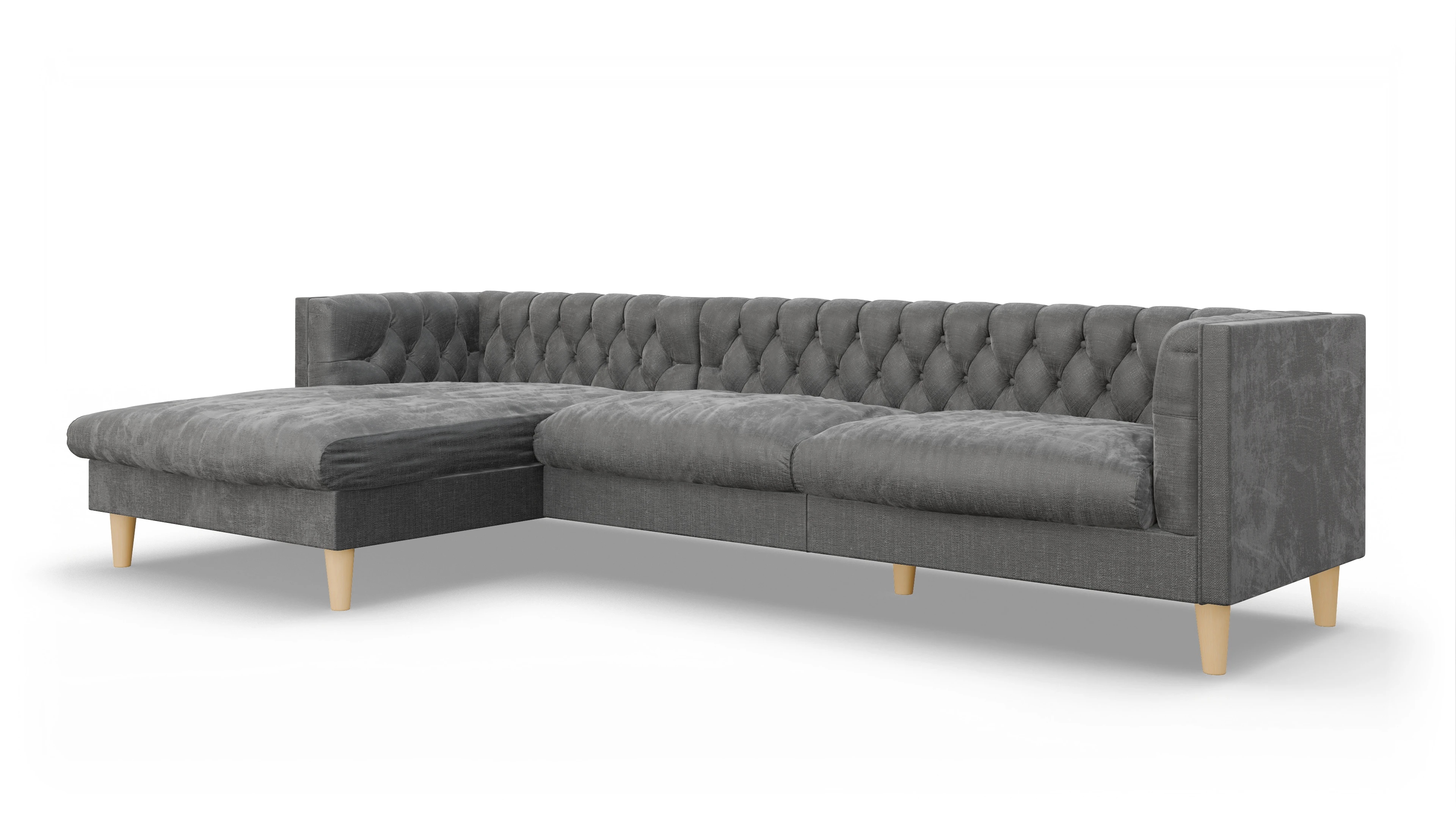 Stoff-Chesterfield NewChester.01 Ansicht des Produktes NewChester.01 Sofa mit Rec links in Stoff grau