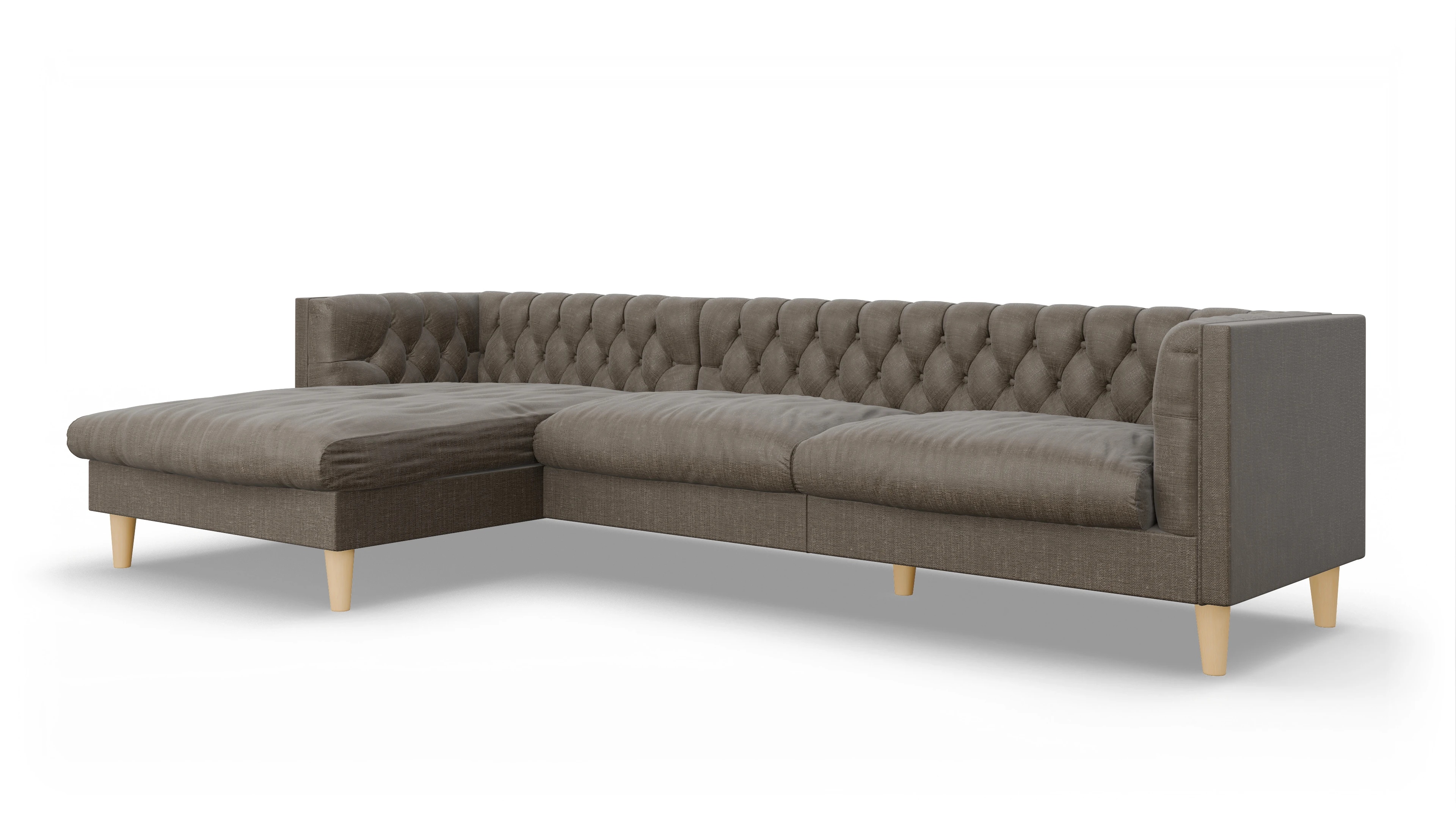 Stoff-Chesterfield NewChester.01 Ansicht des Produktes NewChester.01 Sofa mit Rec links in Stoff braun