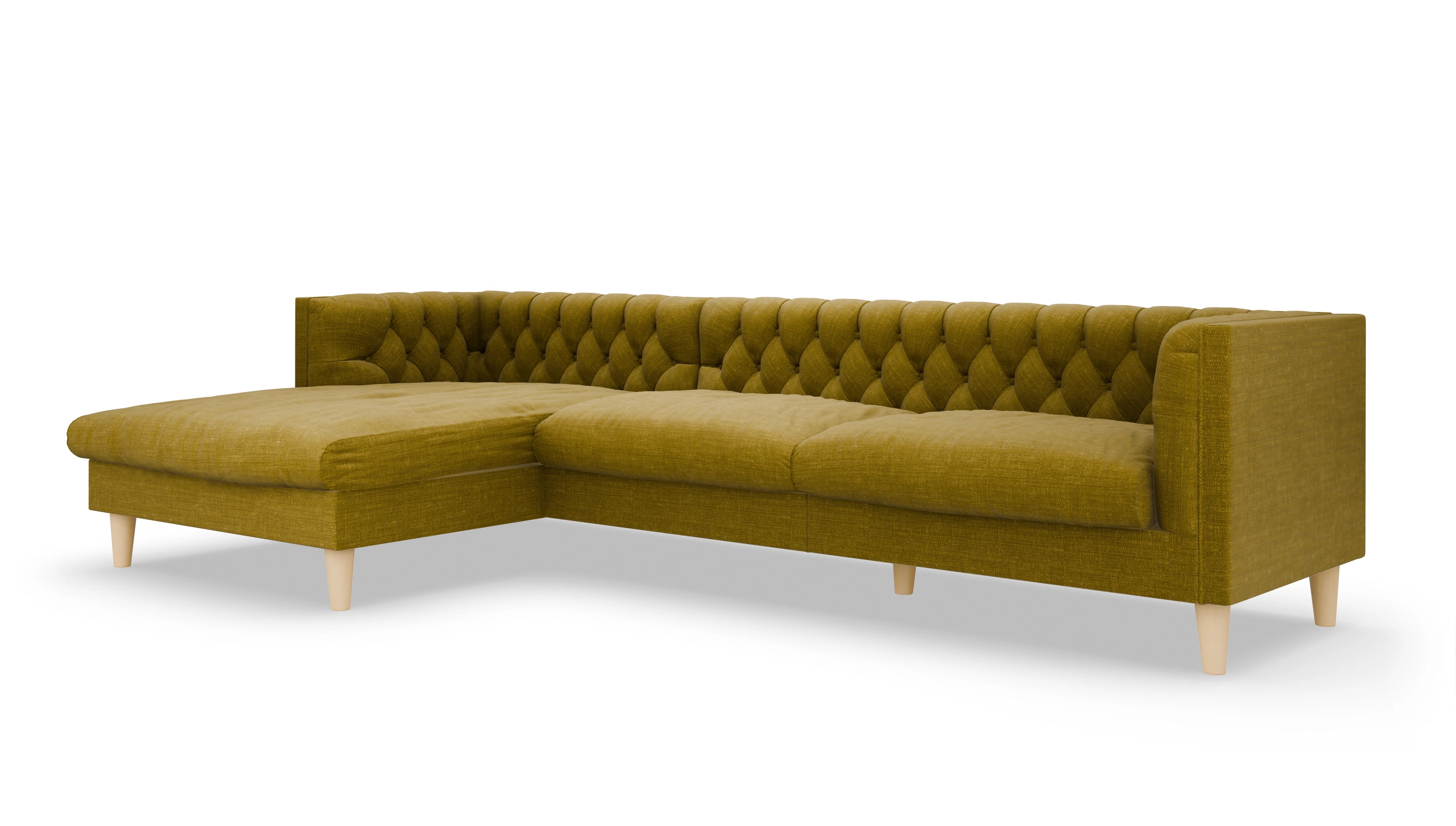 Stoff-Chesterfield NewChester.01 Ansicht des Produktes NewChester.01 Sofa mit Rec links in Stoff gelb