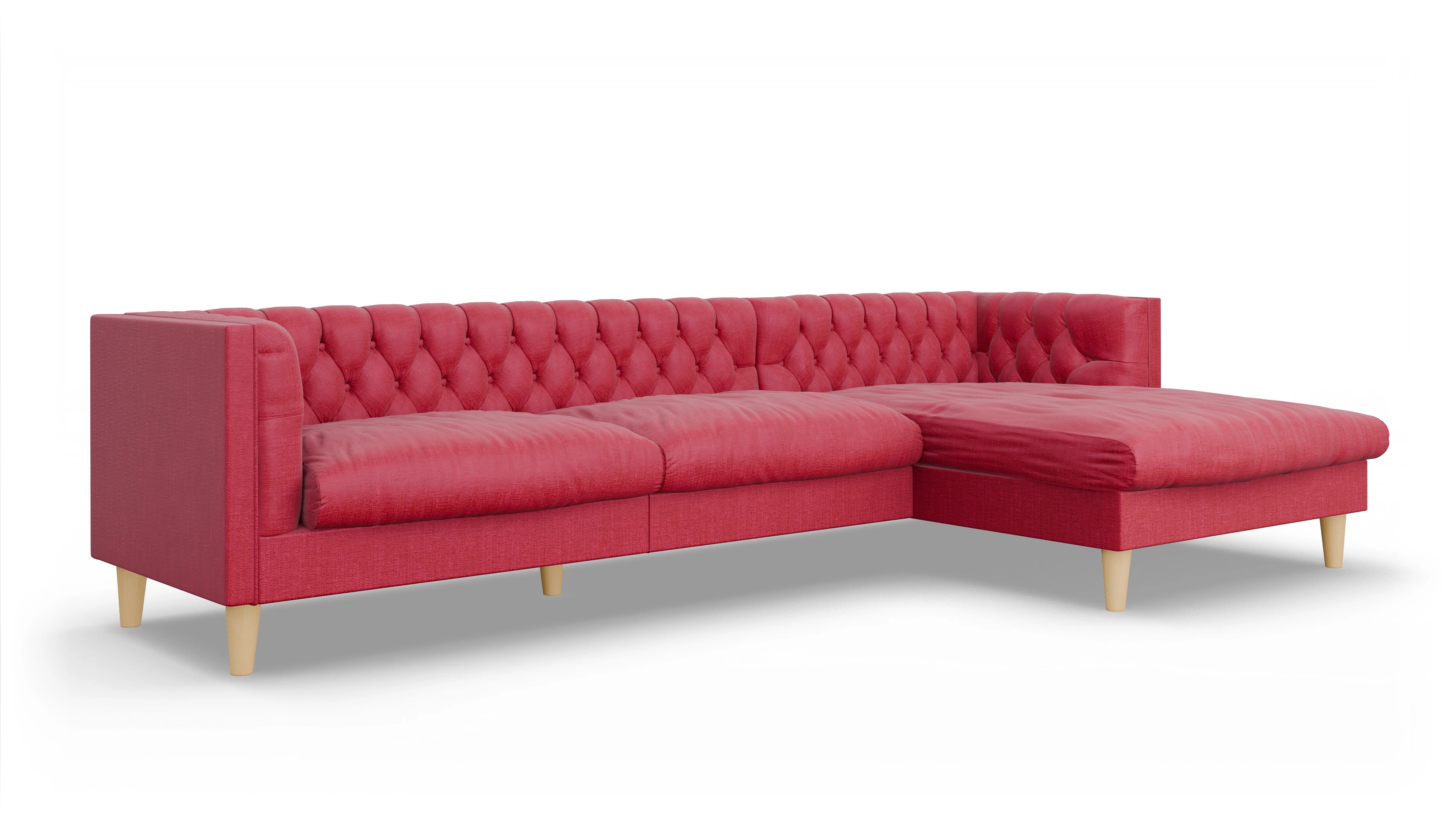 Stoff-Chesterfield NewChester.01 Ansicht des Produktes NewChester.01 Sofa mit Rec rechts in Stoff rot