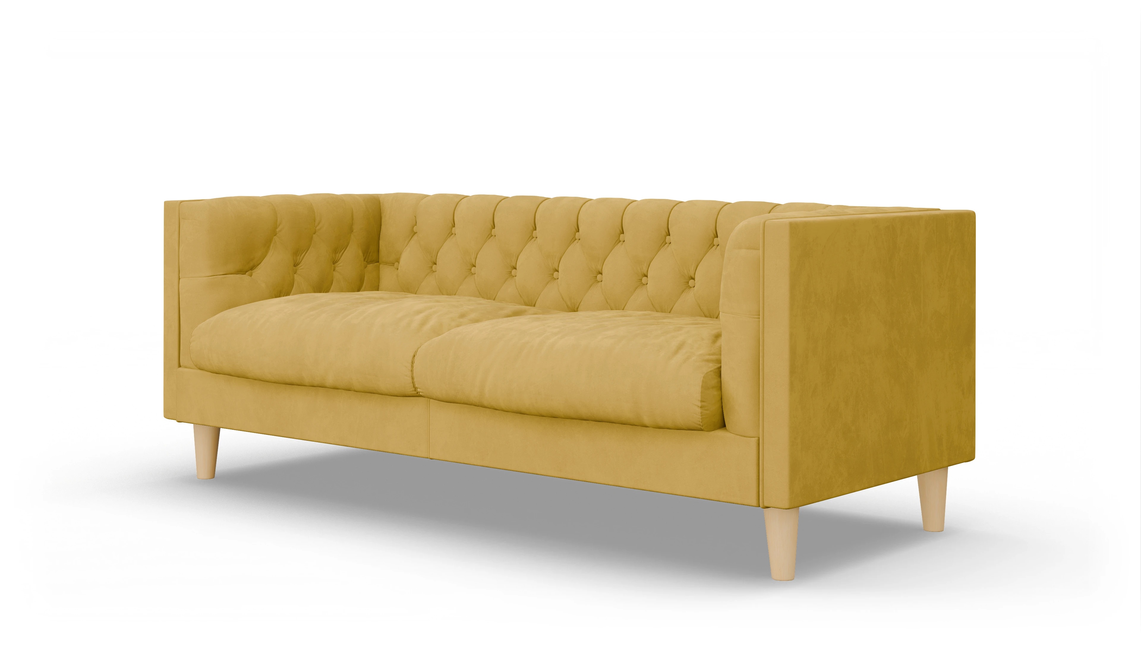 Stoff-Chesterfield NewChester.01 Ansicht des Produktes NewChester.01 2,5-Sitzer in Samt gelb