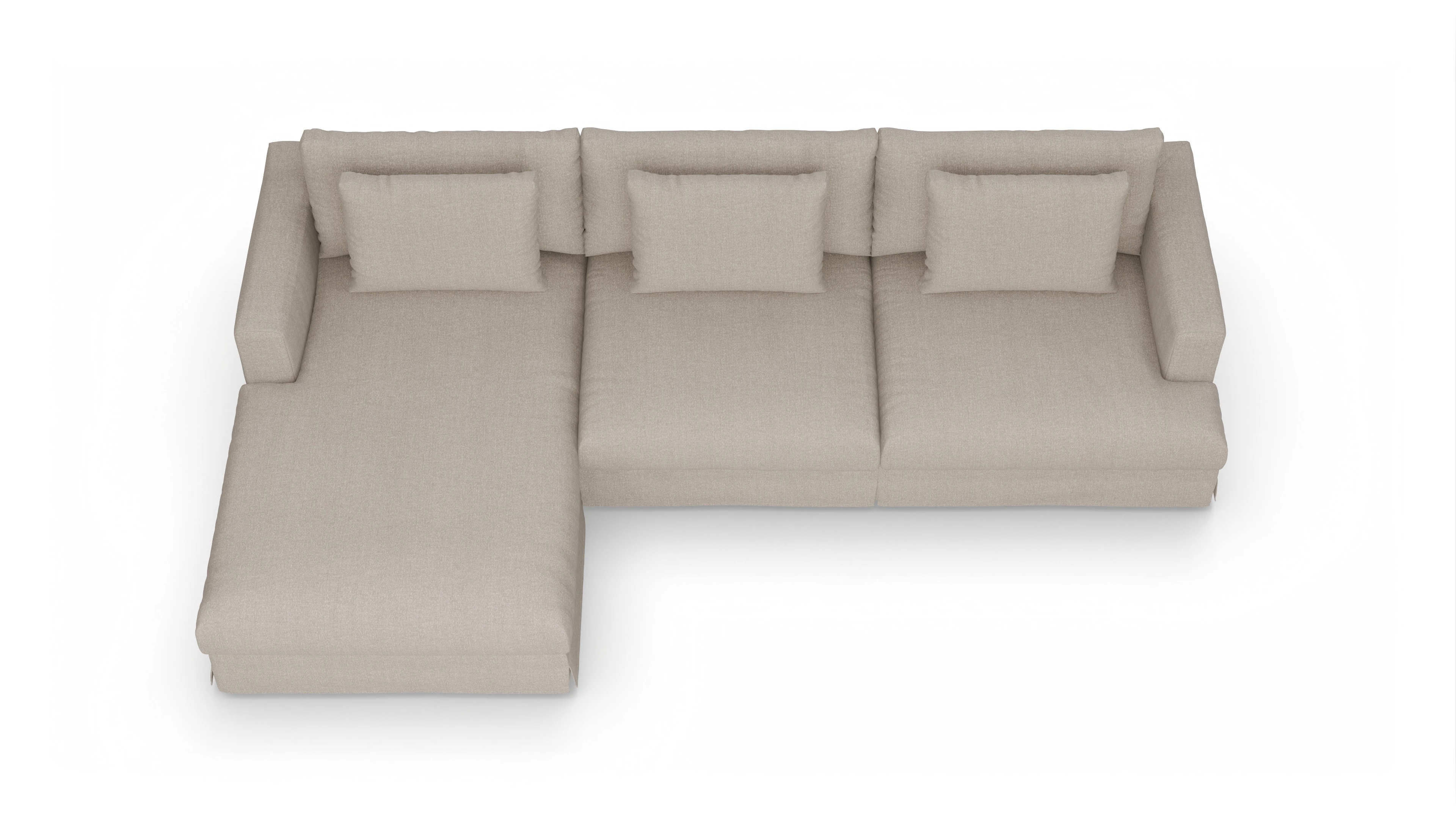 Hussen-Schlafsofa Pittori Ansicht des Produktes Pittori Sofa mit Rec links in Stoff beige