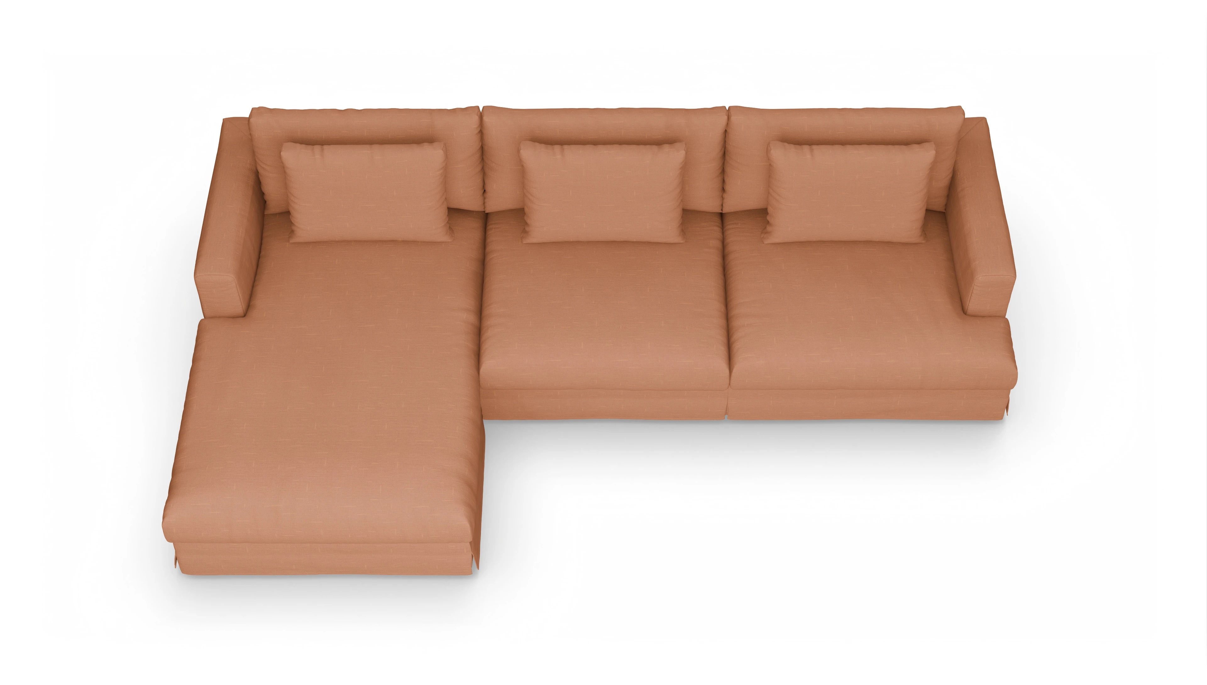 Pittori Hussen-Sofa Ansicht des Produktes Pittori Sofa mit Rec links in Stoff orange