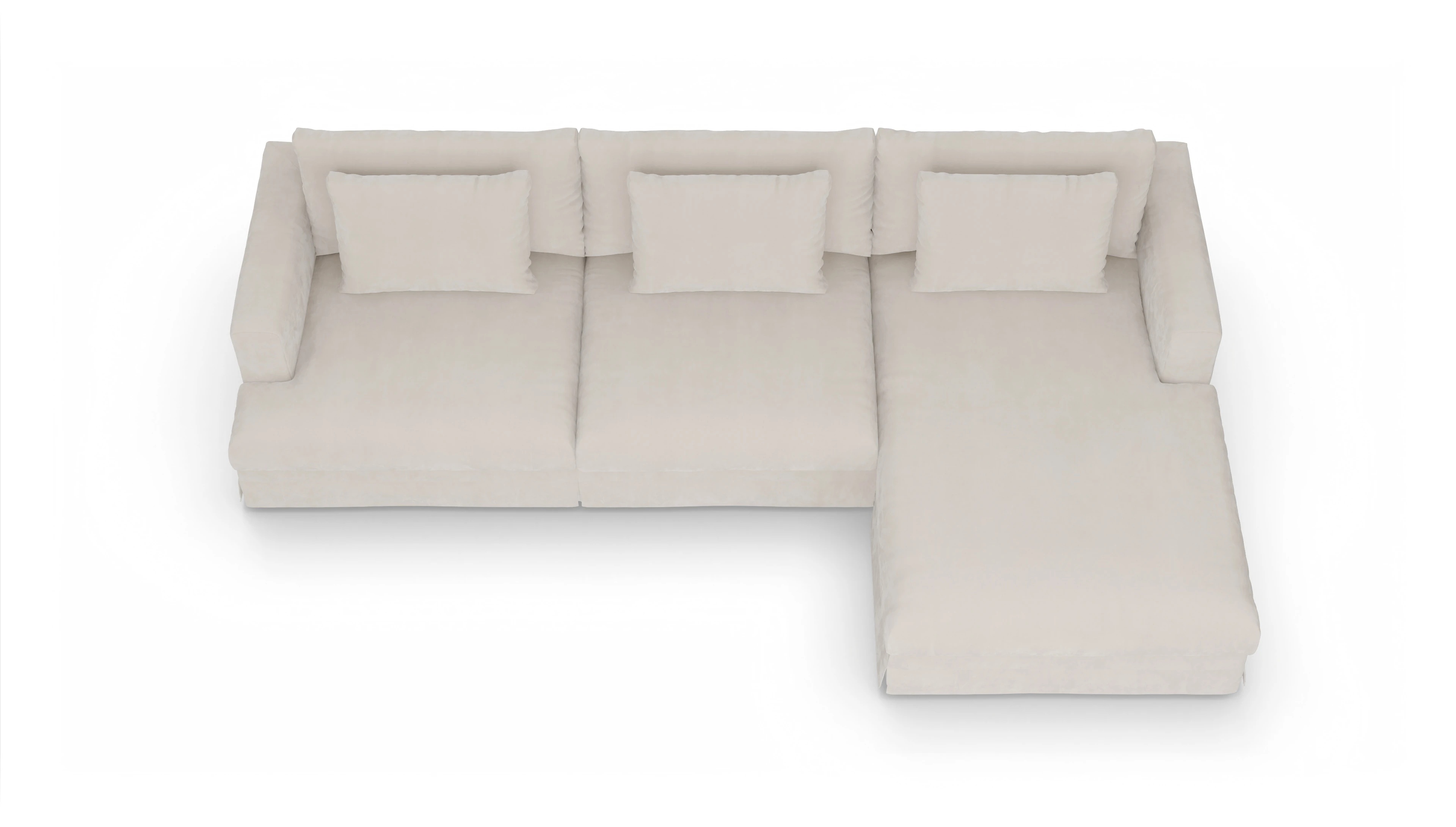 Pittori Hussen-Sofa Ansicht des Produktes Pittori Sofa mit Rec rechts in Samt weiß
