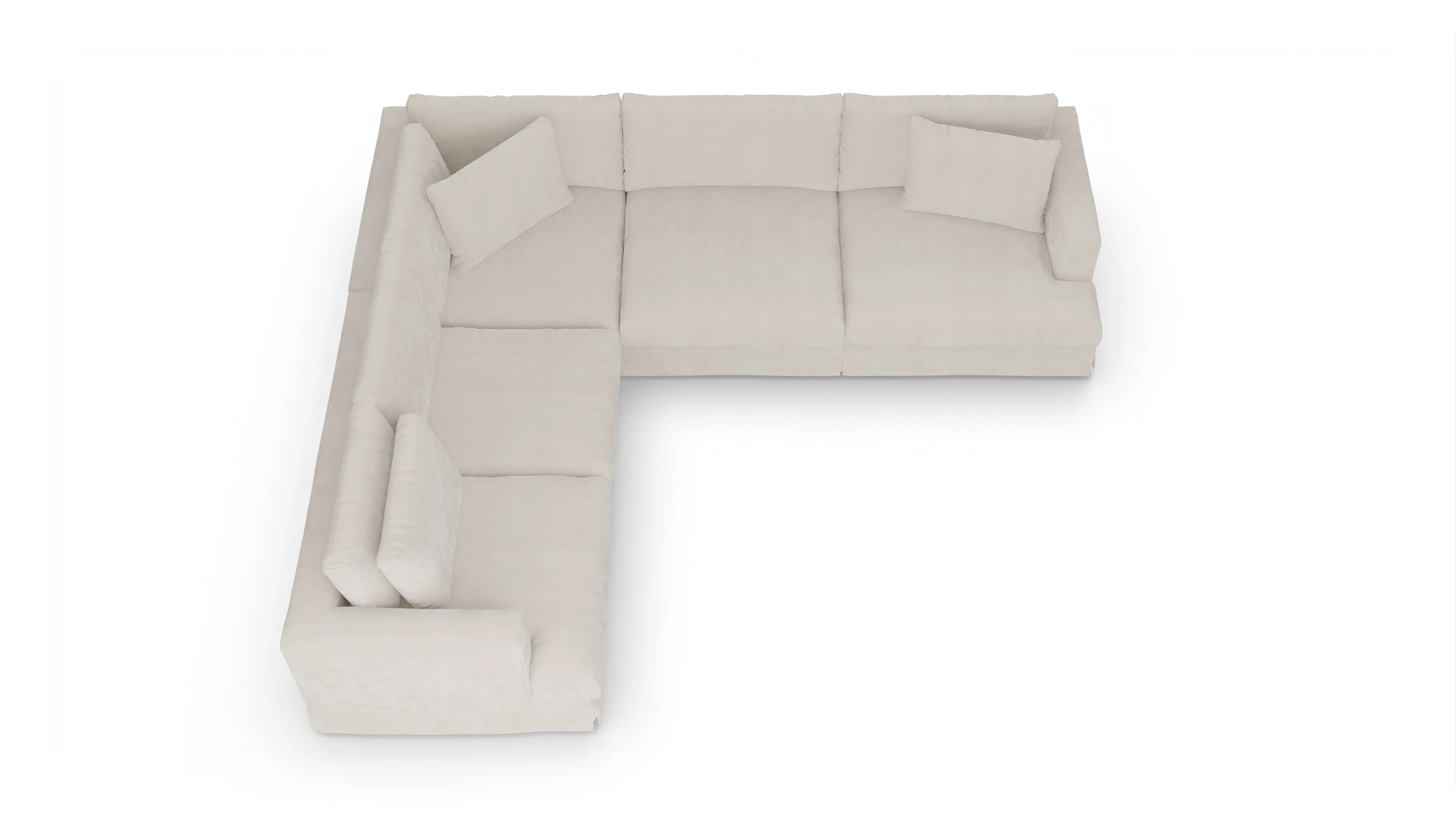 Pittori Hussen-Sofa Ansicht des Produktes Pittori Ecksofa Links in Samt weiß