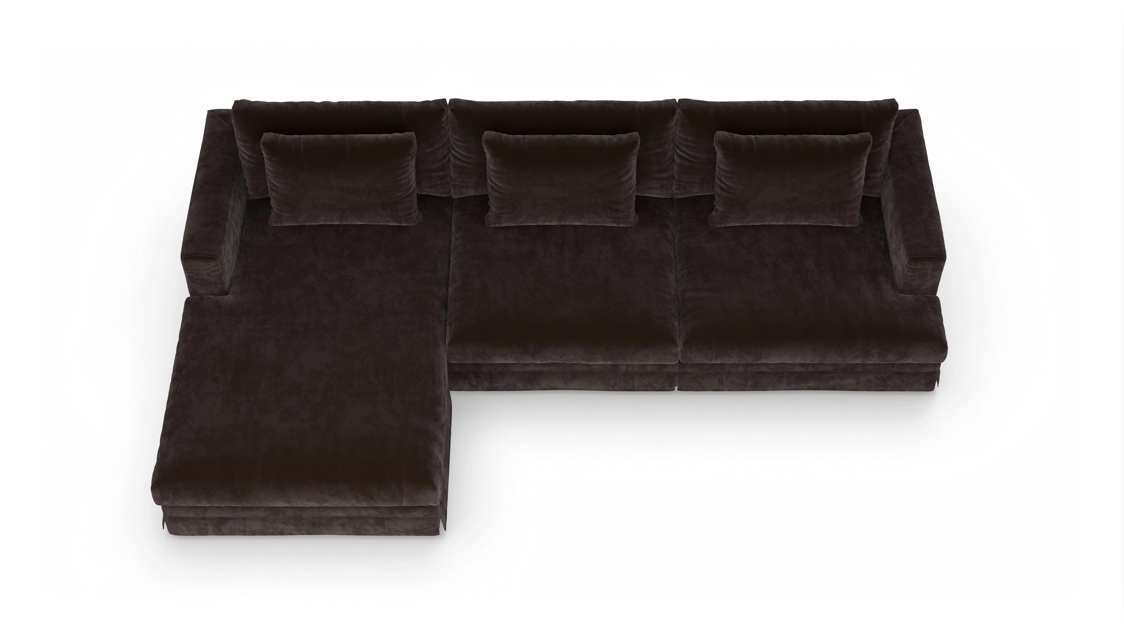 Pittori Hussen-Sofa Ansicht des Produktes Pittori Sofa mit Rec links in Samt braun