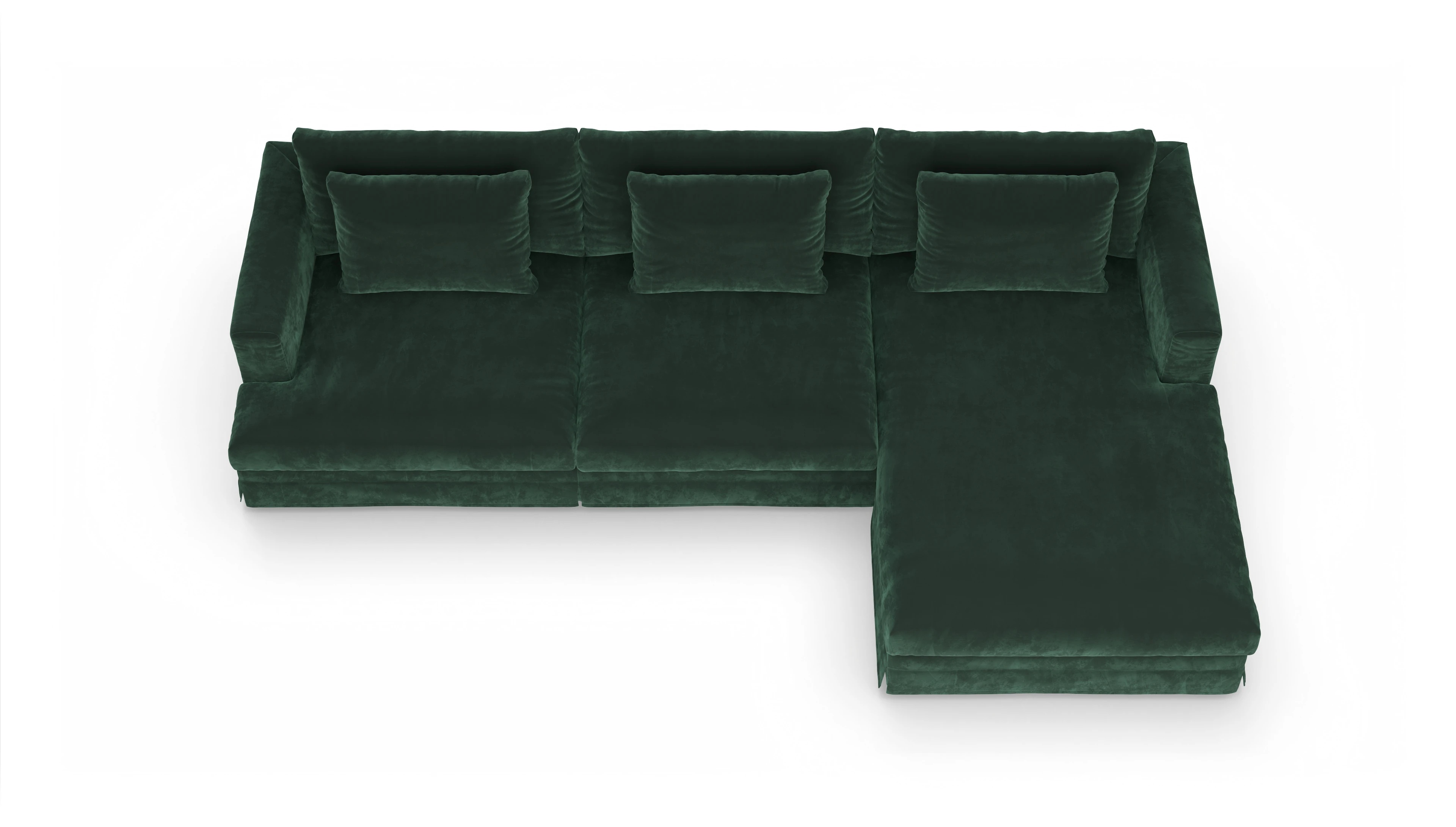 Pittori Hussen-Sofa Ansicht des Produktes Pittori Sofa mit Rec rechts in Samt grün
