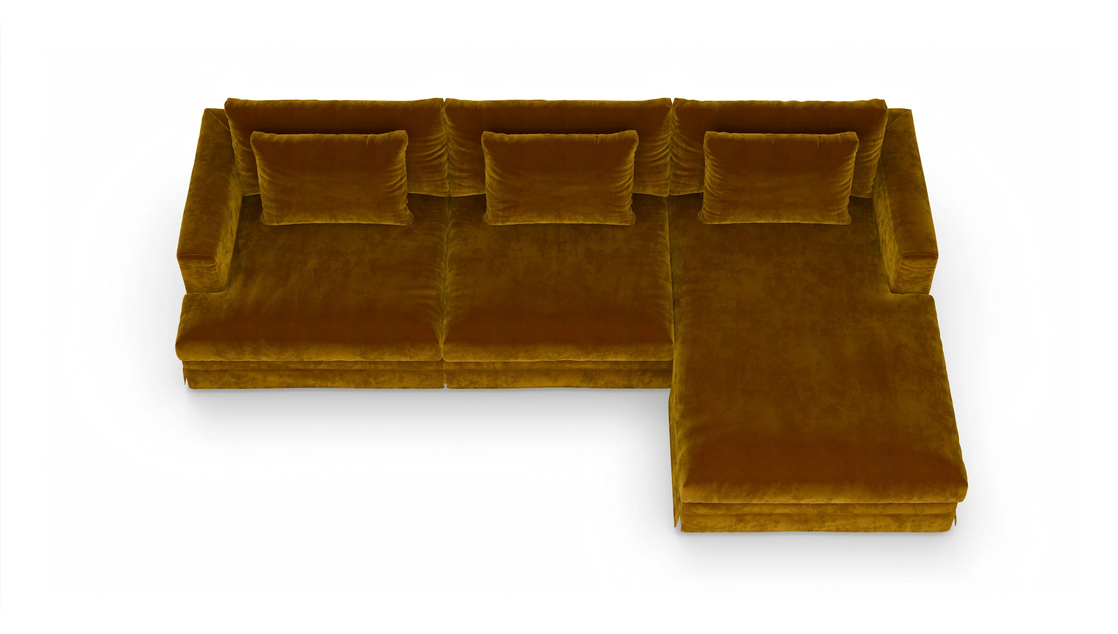 Pittori Hussen-Sofa Ansicht des Produktes Pittori Sofa mit Rec rechts in Samt gelb