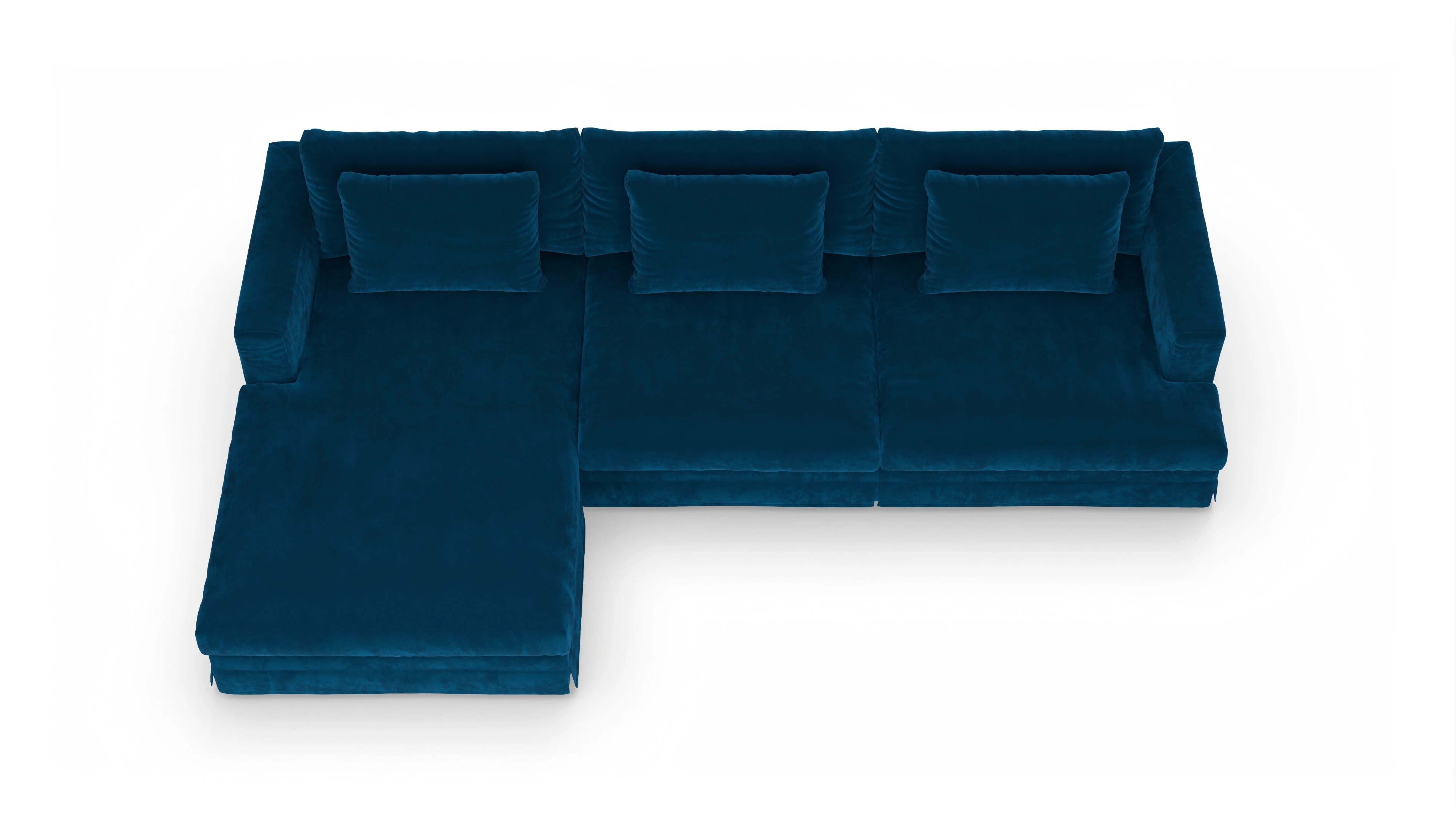 Pittori Hussen-Sofa Ansicht des Produktes Pittori Sofa mit Rec links in Samt blau