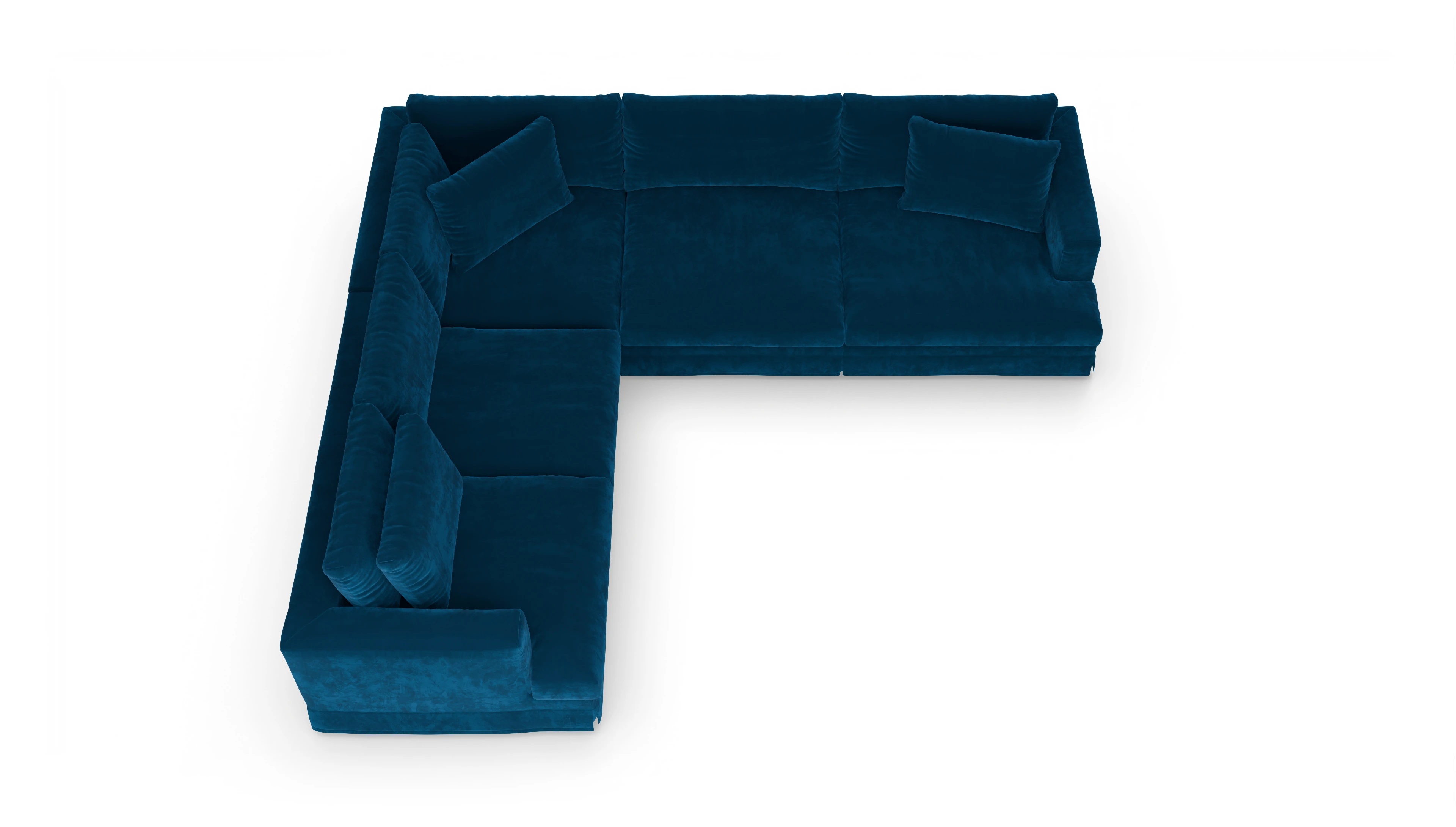 Pittori Hussen-Sofa Ansicht des Produktes Pittori Ecksofa Links in Samt blau