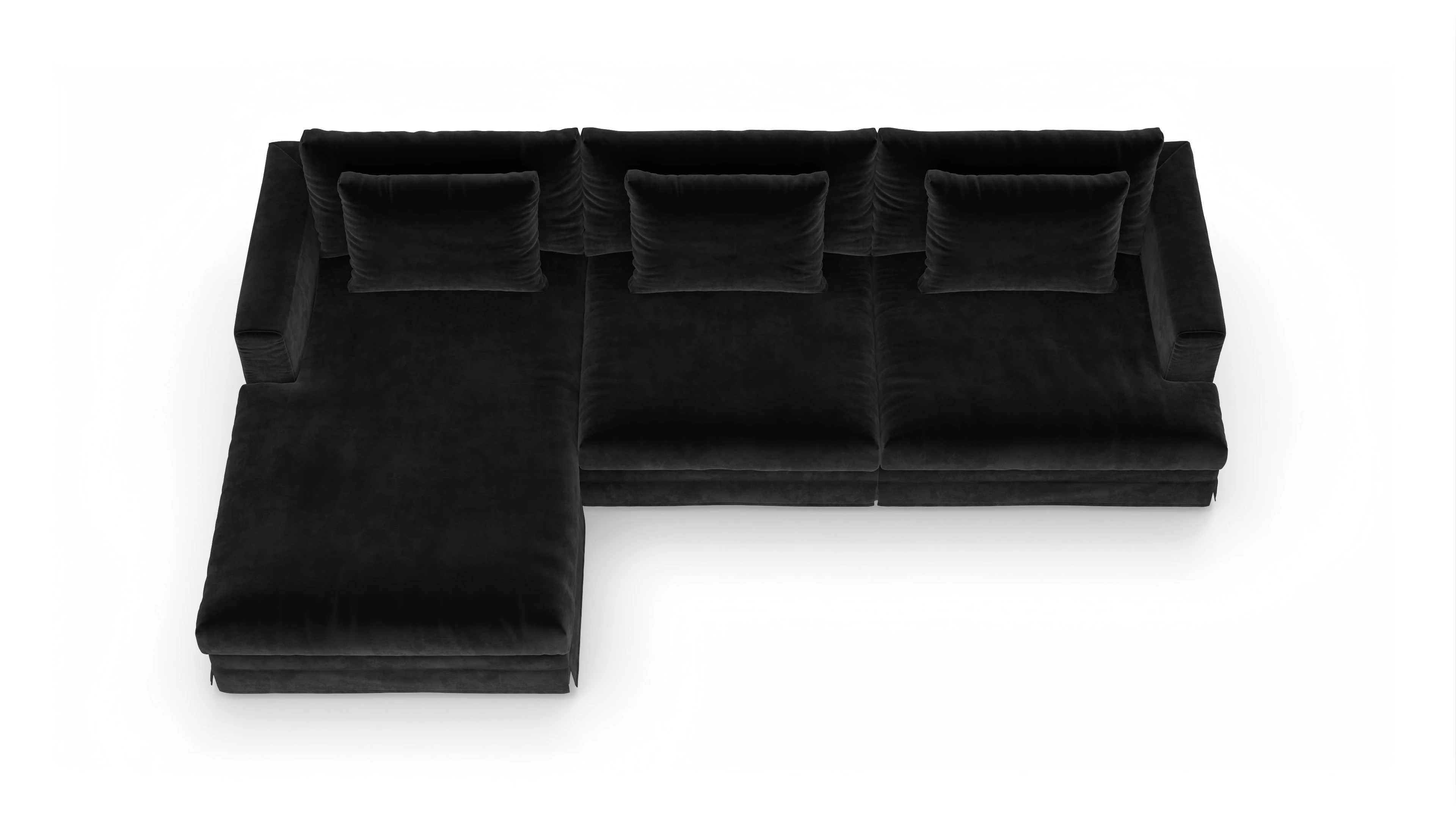 Pittori Hussen-Sofa Ansicht des Produktes Pittori Sofa mit Rec links in Samt schwarz