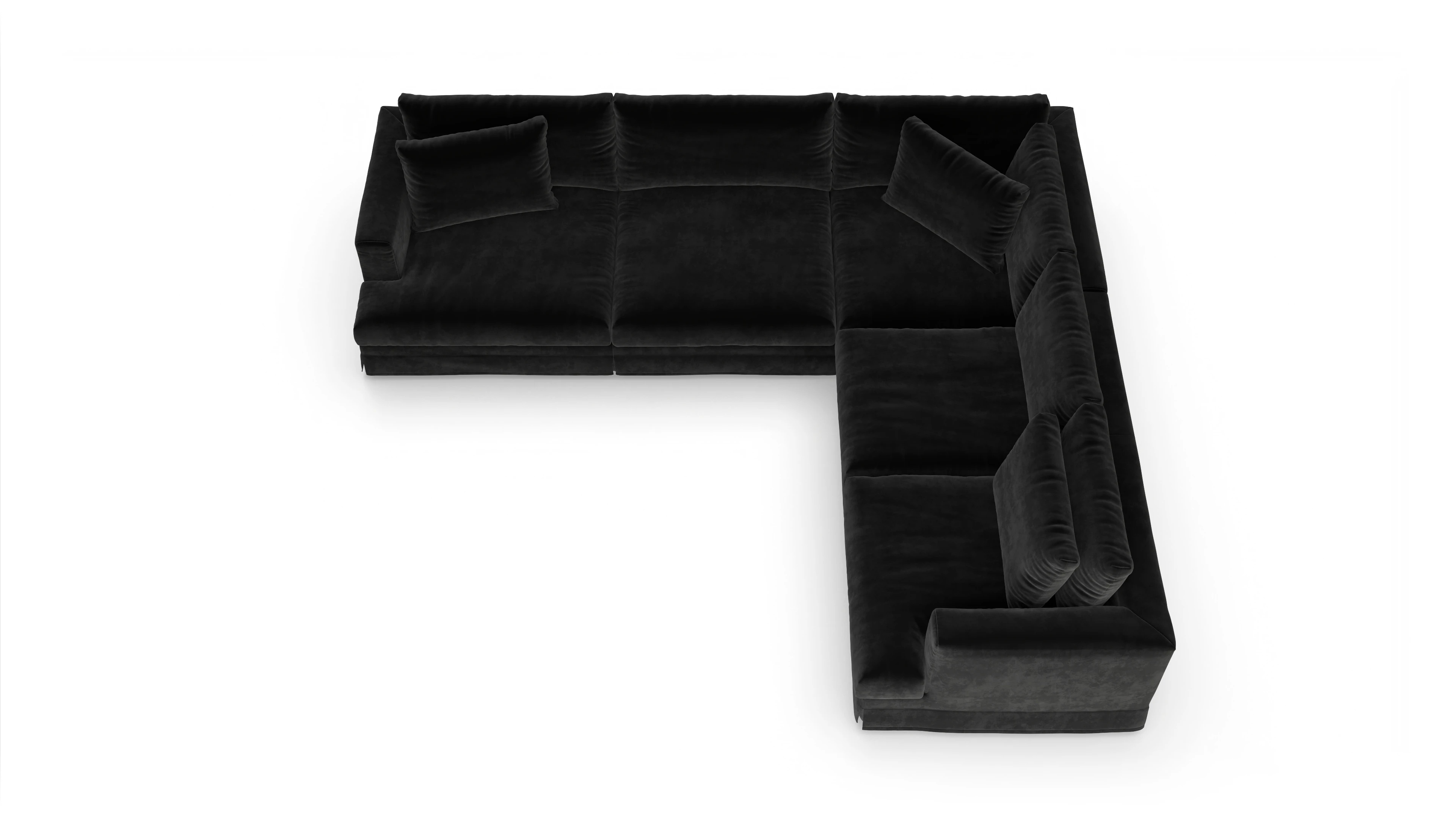 Pittori Hussen-Sofa Ansicht des Produktes Pittori Ecksofa Rechts in Samt schwarz