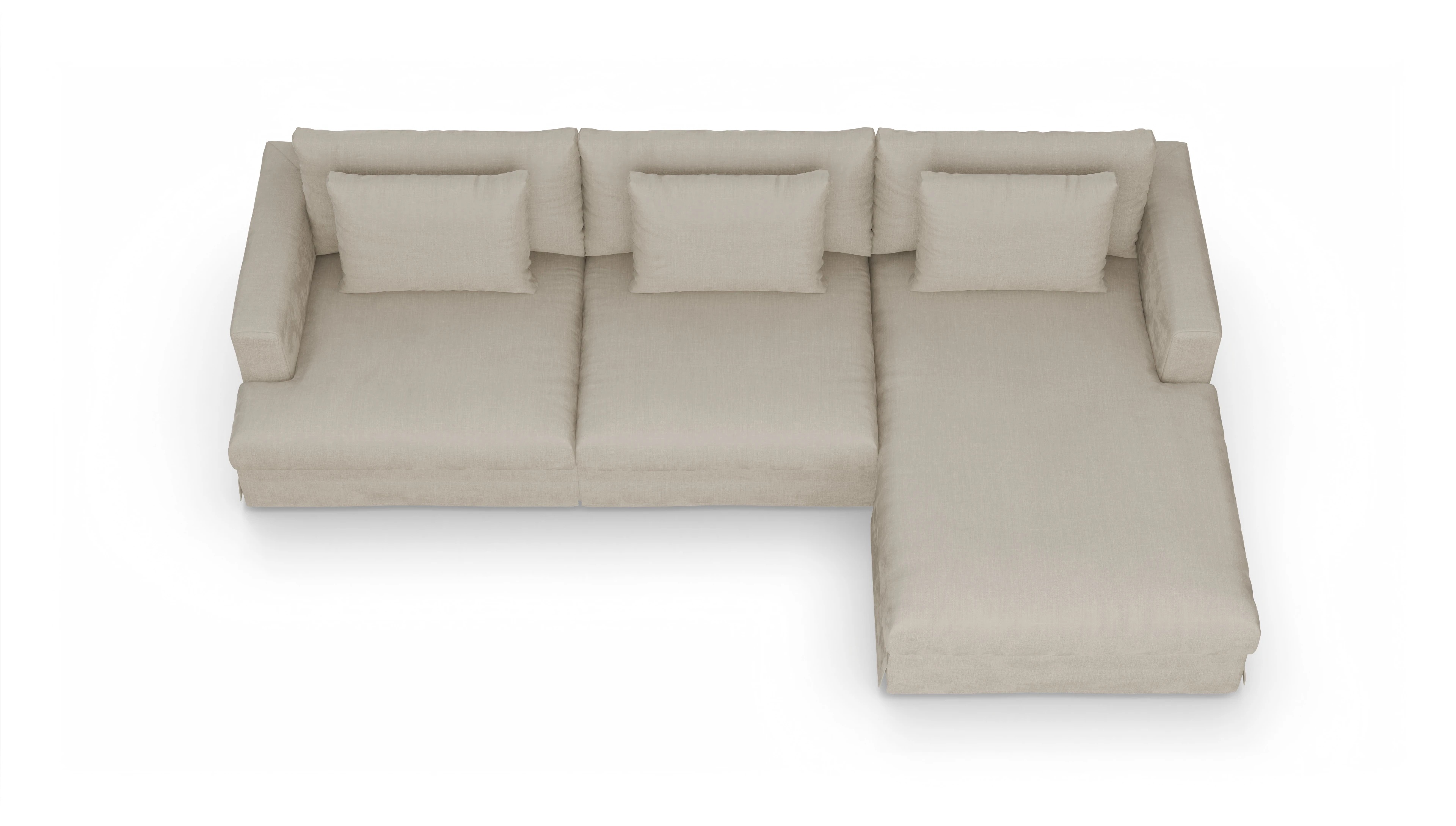 Pittori Hussen-Sofa Ansicht des Produktes Pittori Sofa mit Rec rechts in Stoff beige