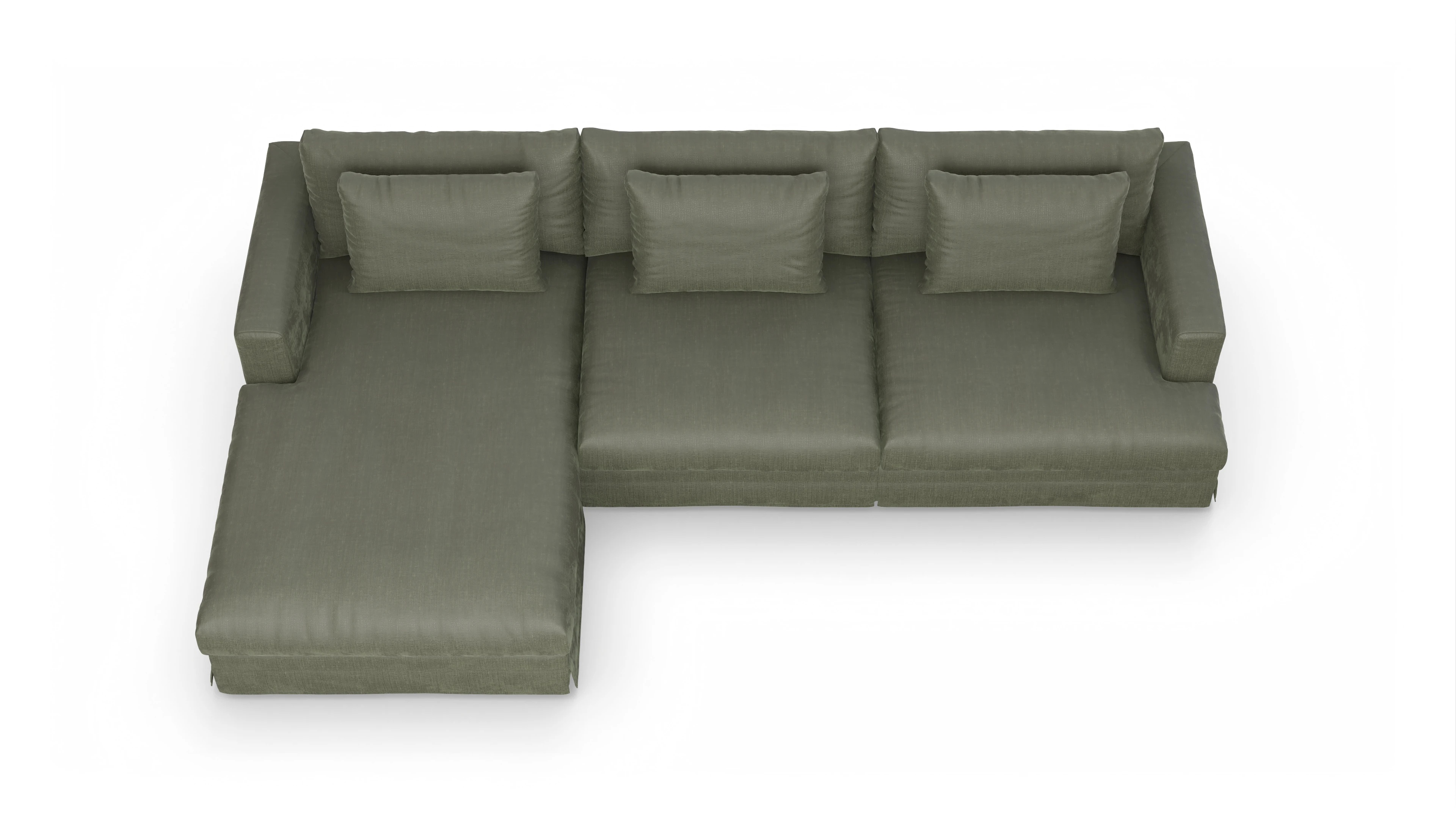 Pittori Hussen-Sofa Ansicht des Produktes Pittori Sofa mit Rec links in Stoff grün