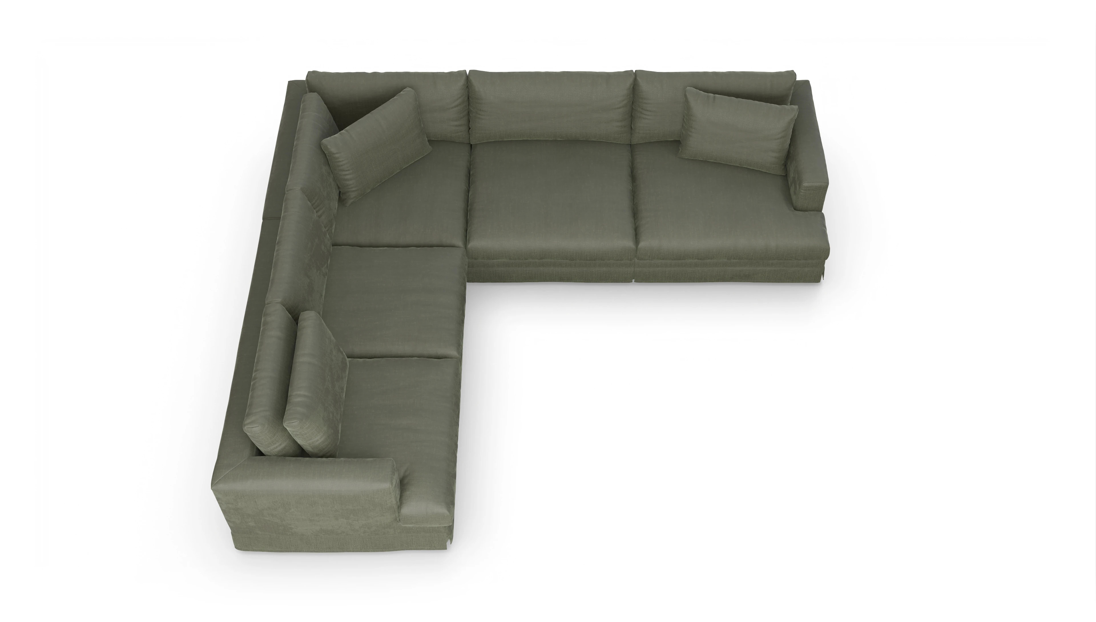 Pittori Hussen-Sofa Ansicht des Produktes Pittori Ecksofa Links in Stoff grün