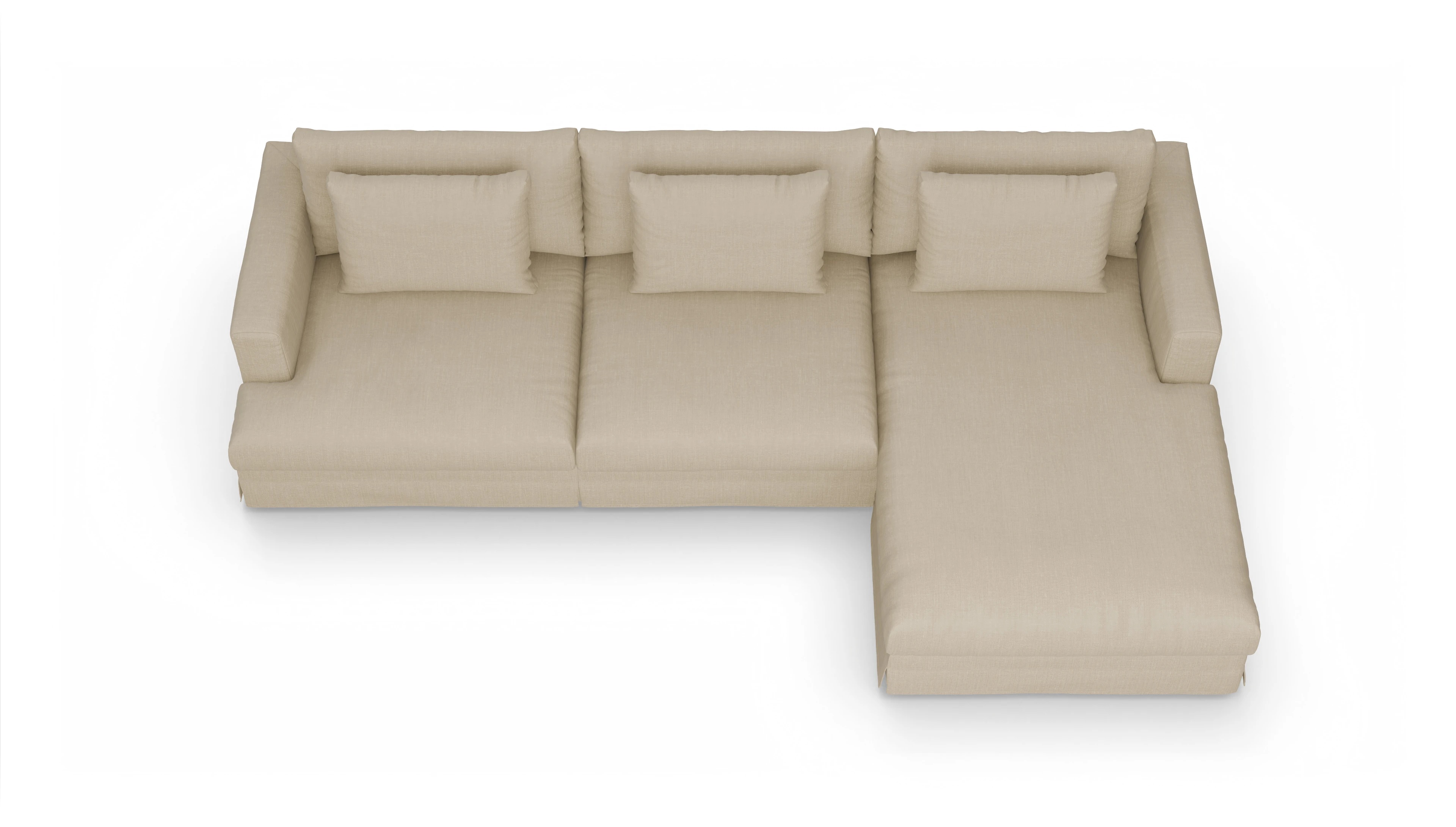 Pittori Hussen-Sofa Ansicht des Produktes Pittori Sofa mit Rec rechts in Stoff beige