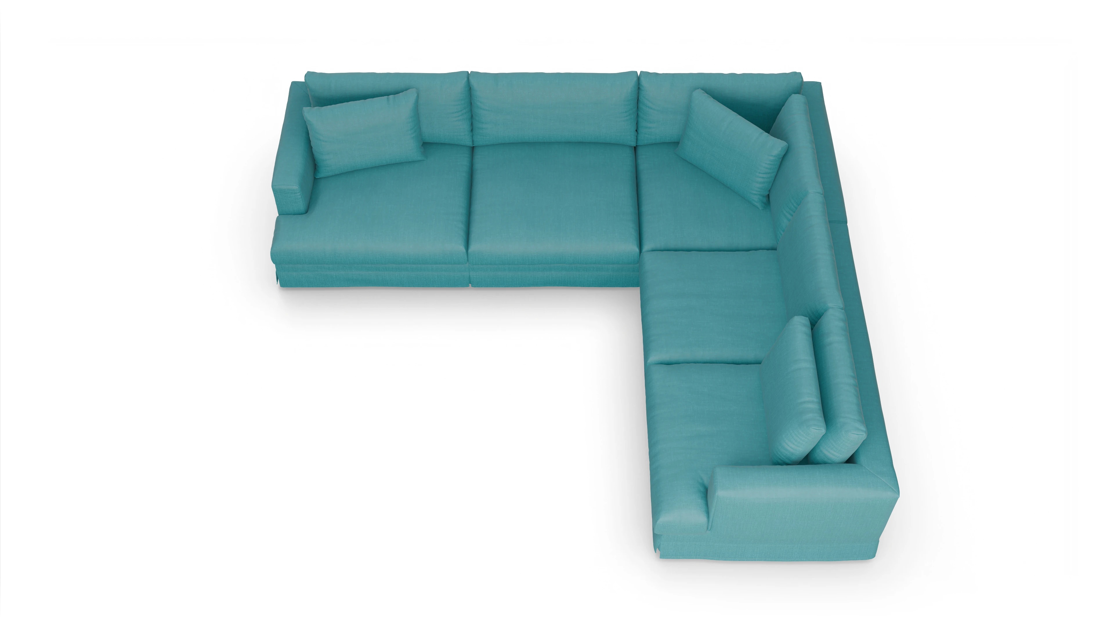 Pittori Hussen-Sofa Ansicht des Produktes Pittori Ecksofa Rechts in Stoff blau