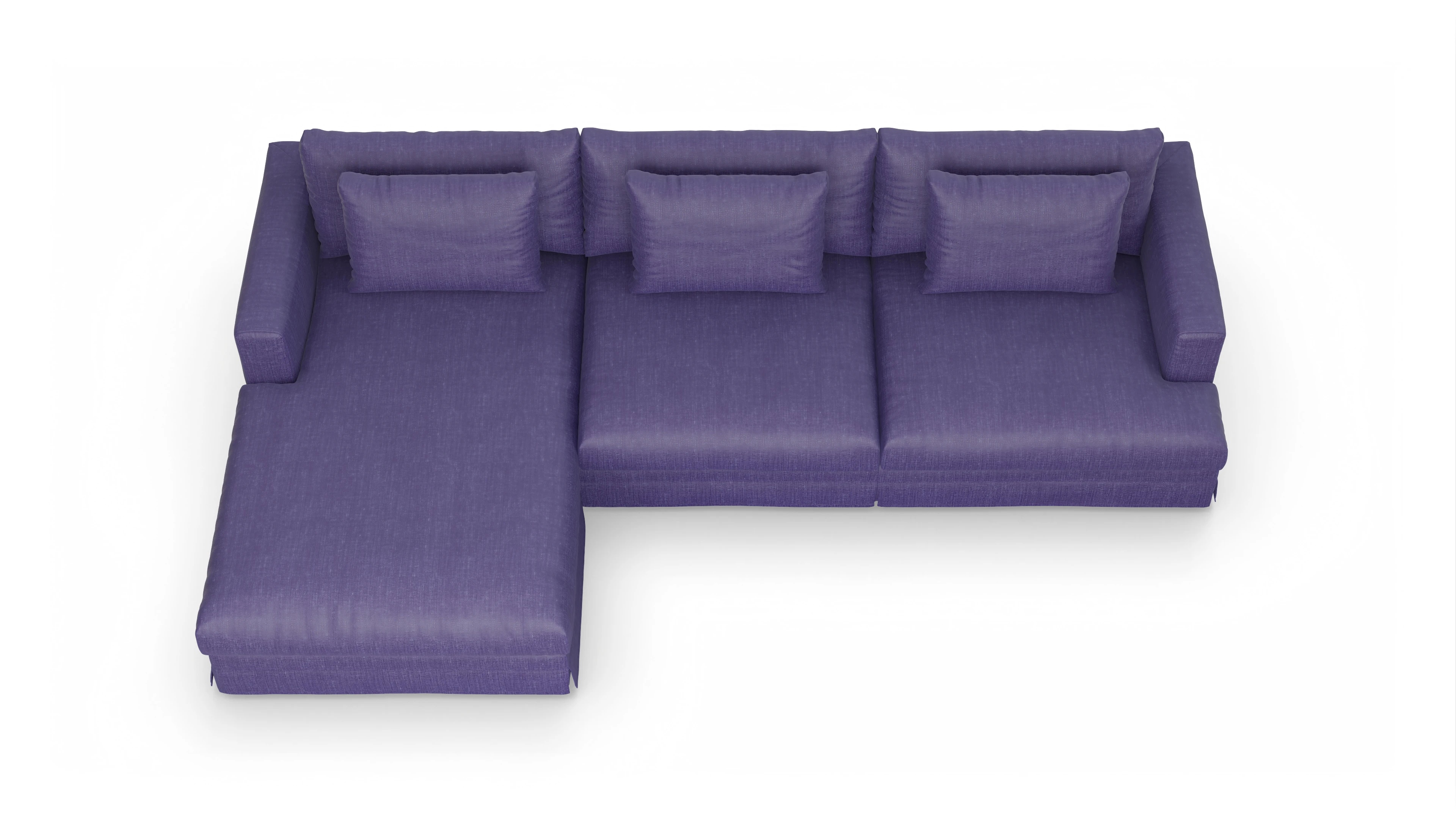 Pittori Hussen-Sofa Ansicht des Produktes Pittori Sofa mit Rec links in Stoff blau