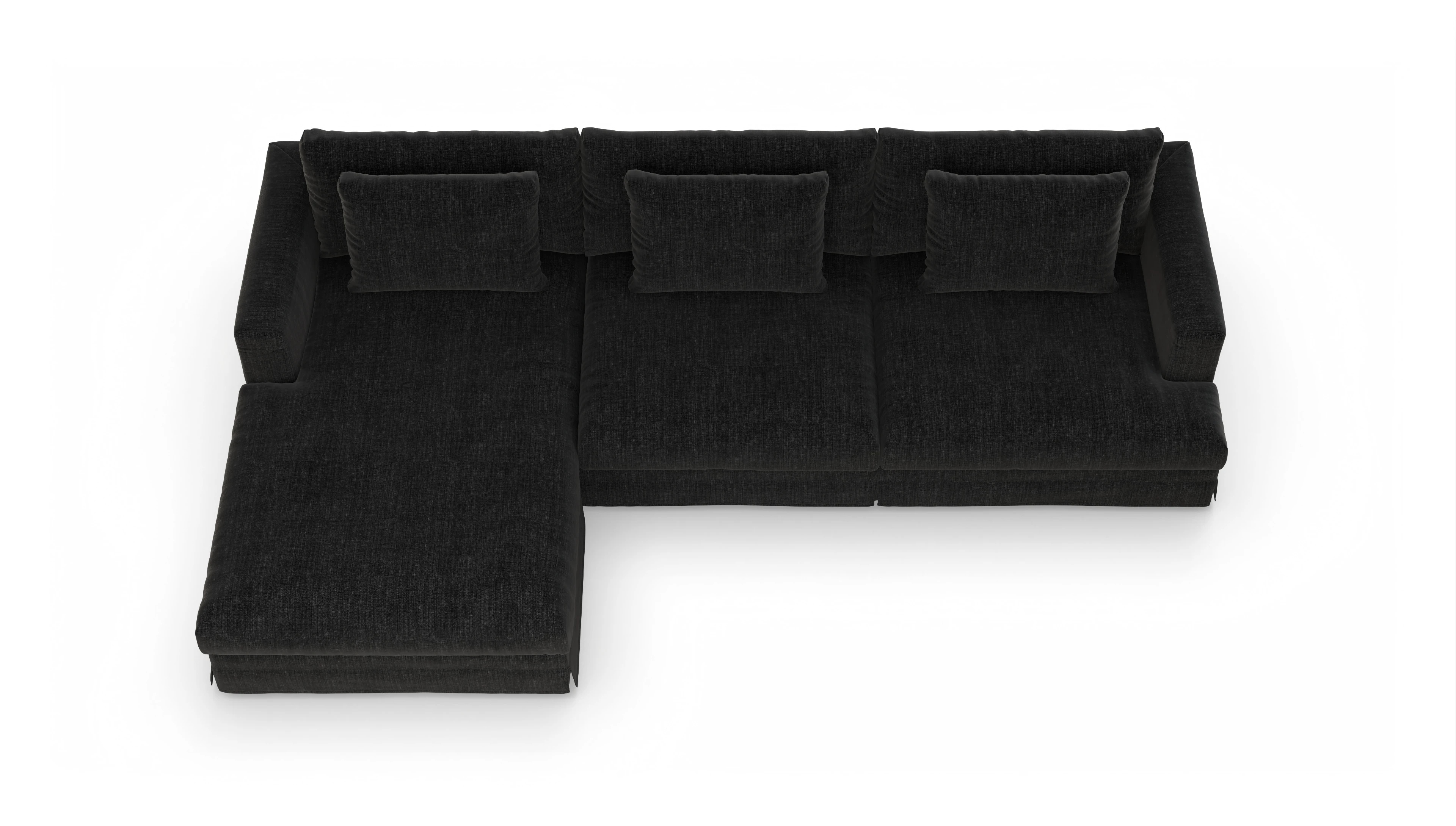 Pittori Hussen-Sofa Ansicht des Produktes Pittori Sofa mit Rec links in Stoff schwarz