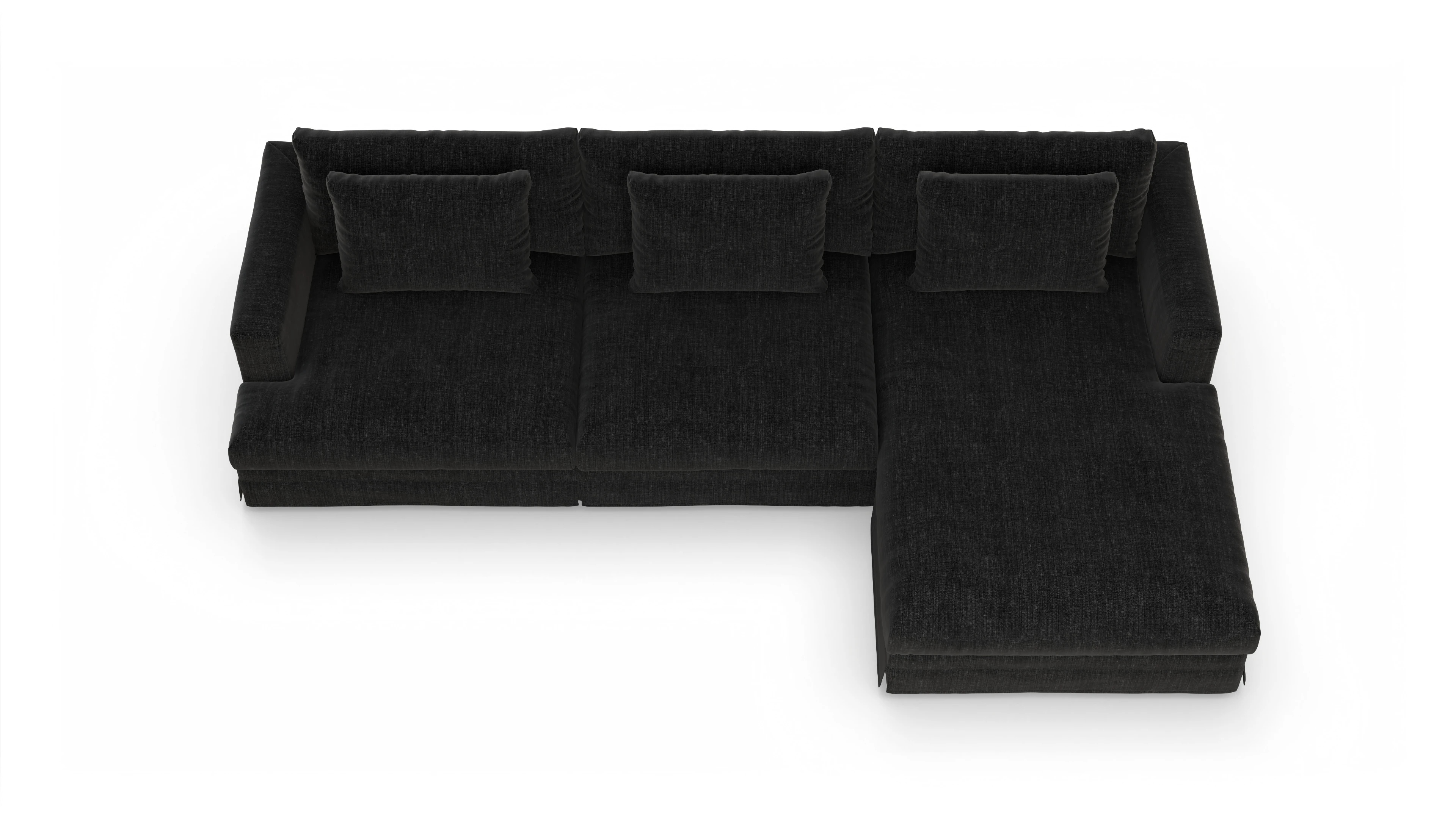 Pittori Hussen-Sofa Ansicht des Produktes Pittori Sofa mit Rec rechts in Stoff schwarz