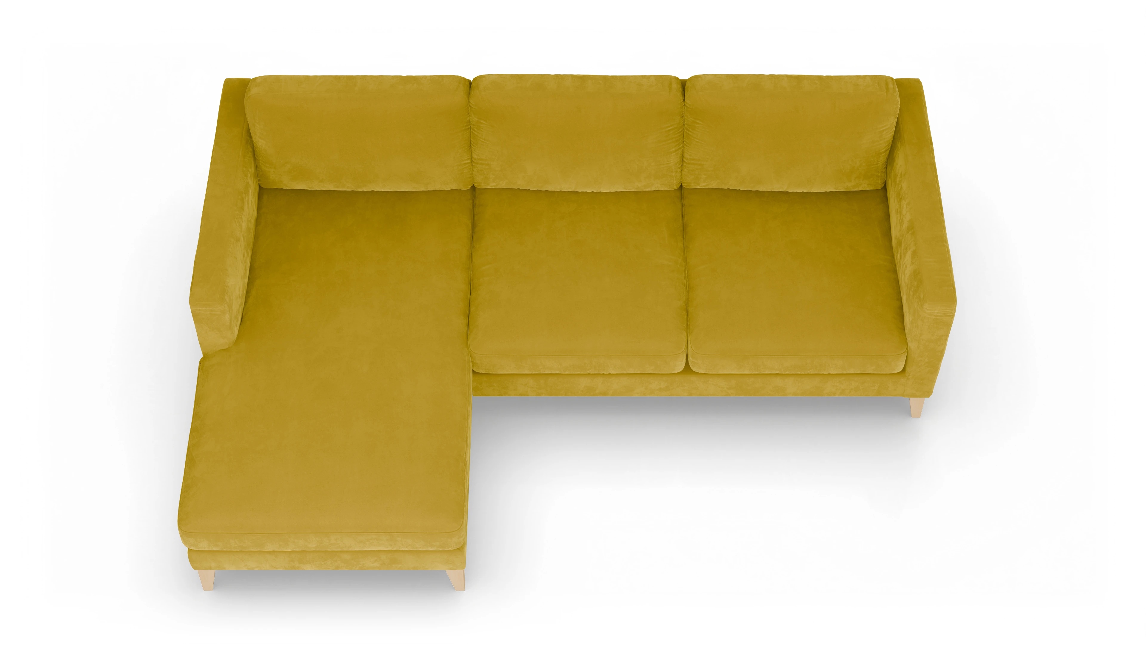 Montes Stoffsofa Ansicht des Produktes Montes Sofa mit Rec links in Samt gelb