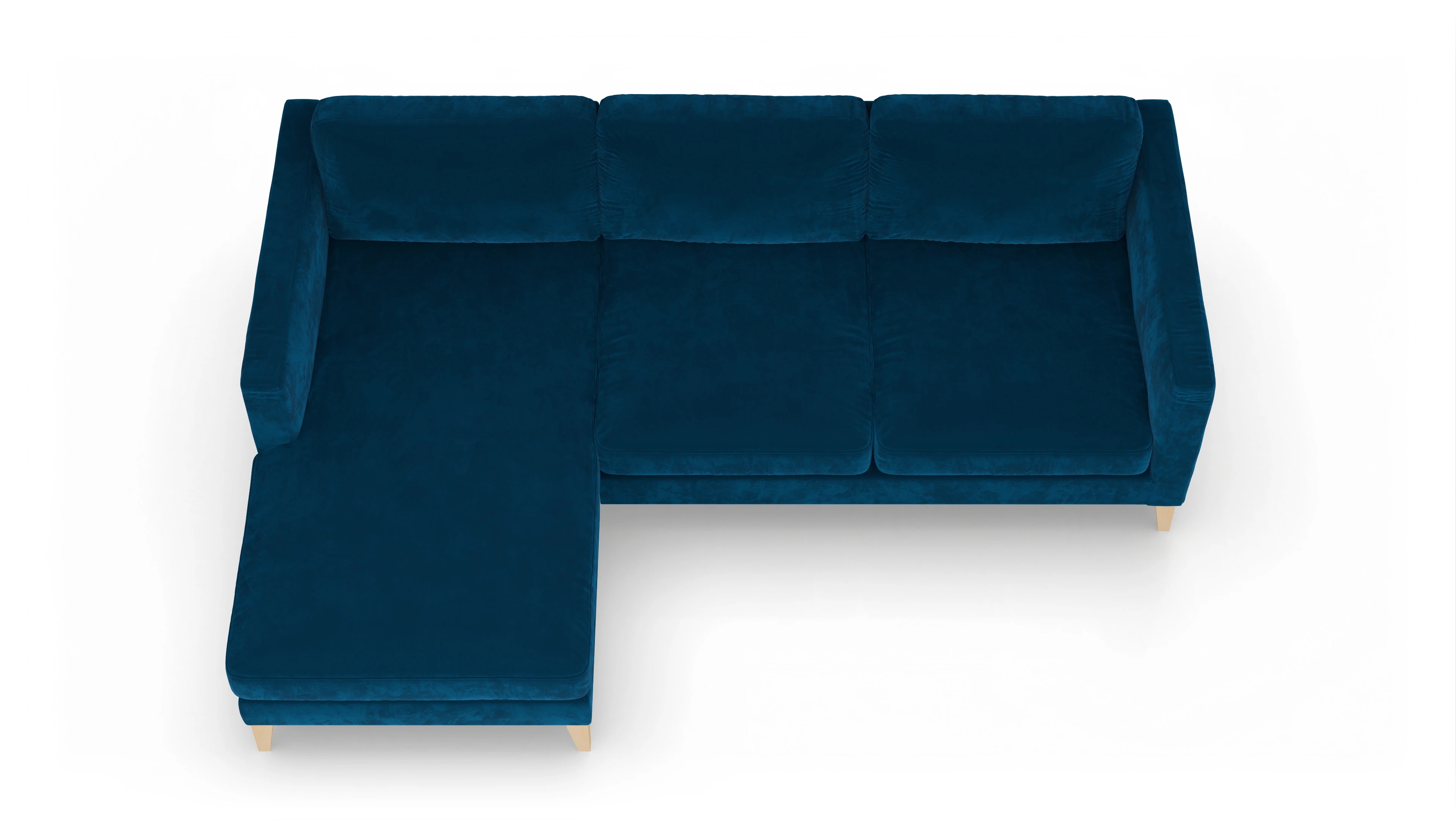 Montes Stoffsofa Ansicht des Produktes Montes Sofa mit Rec links in Samt blau
