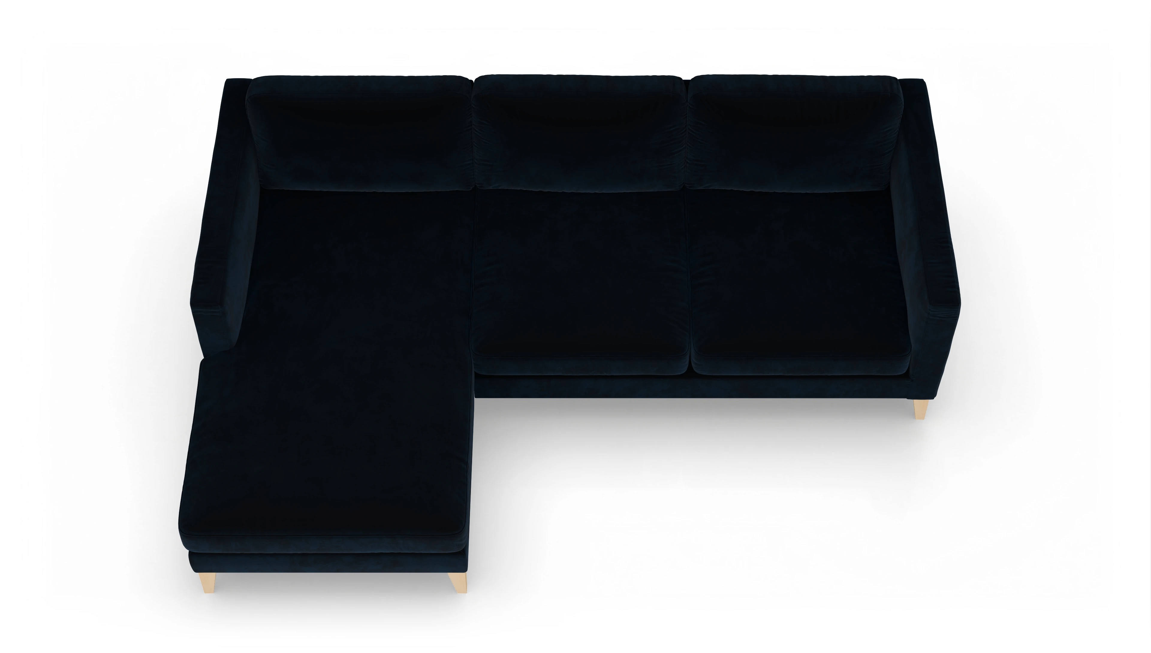 Montes Stoffsofa Ansicht des Produktes Montes Sofa mit Rec links in Samt blau