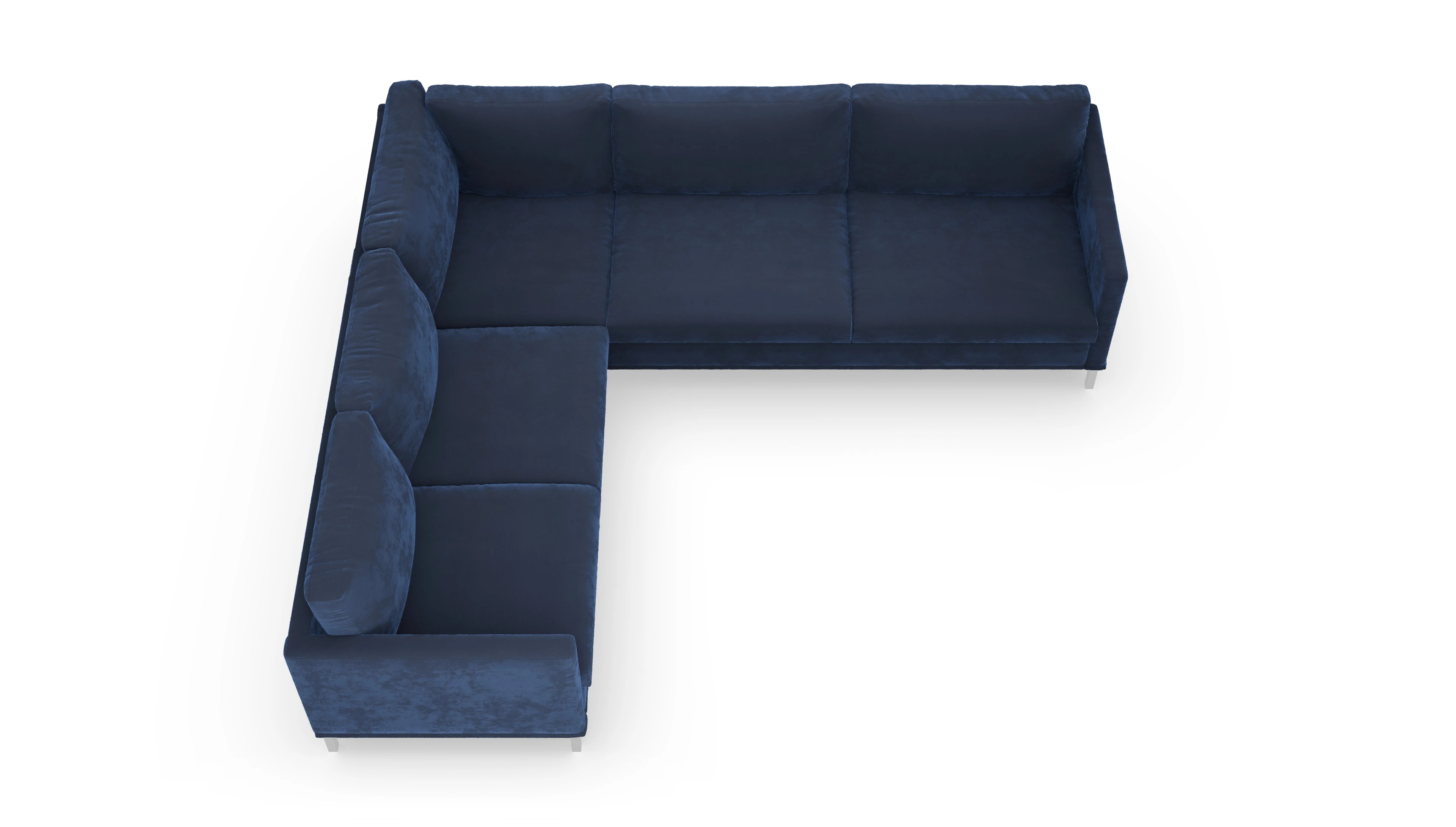 Jacobsen Hussen-Sofa Ansicht des Produktes Jacobsen Ecksofa Links in Samt blau
