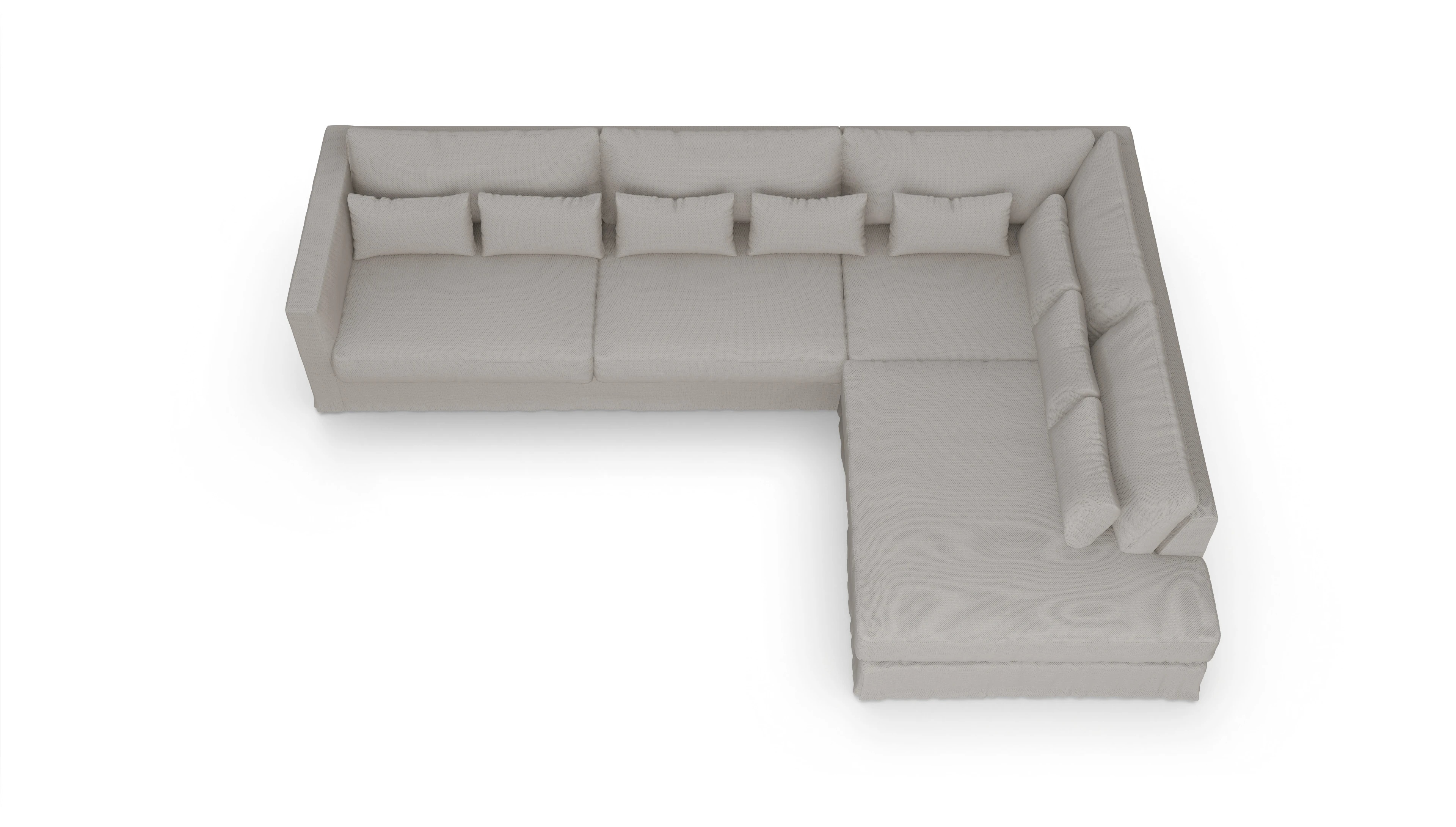 Brogger Hussen-Sofa Ansicht des Produktes Brogger Sofa mit Ottomane rechts in Stoff weiß