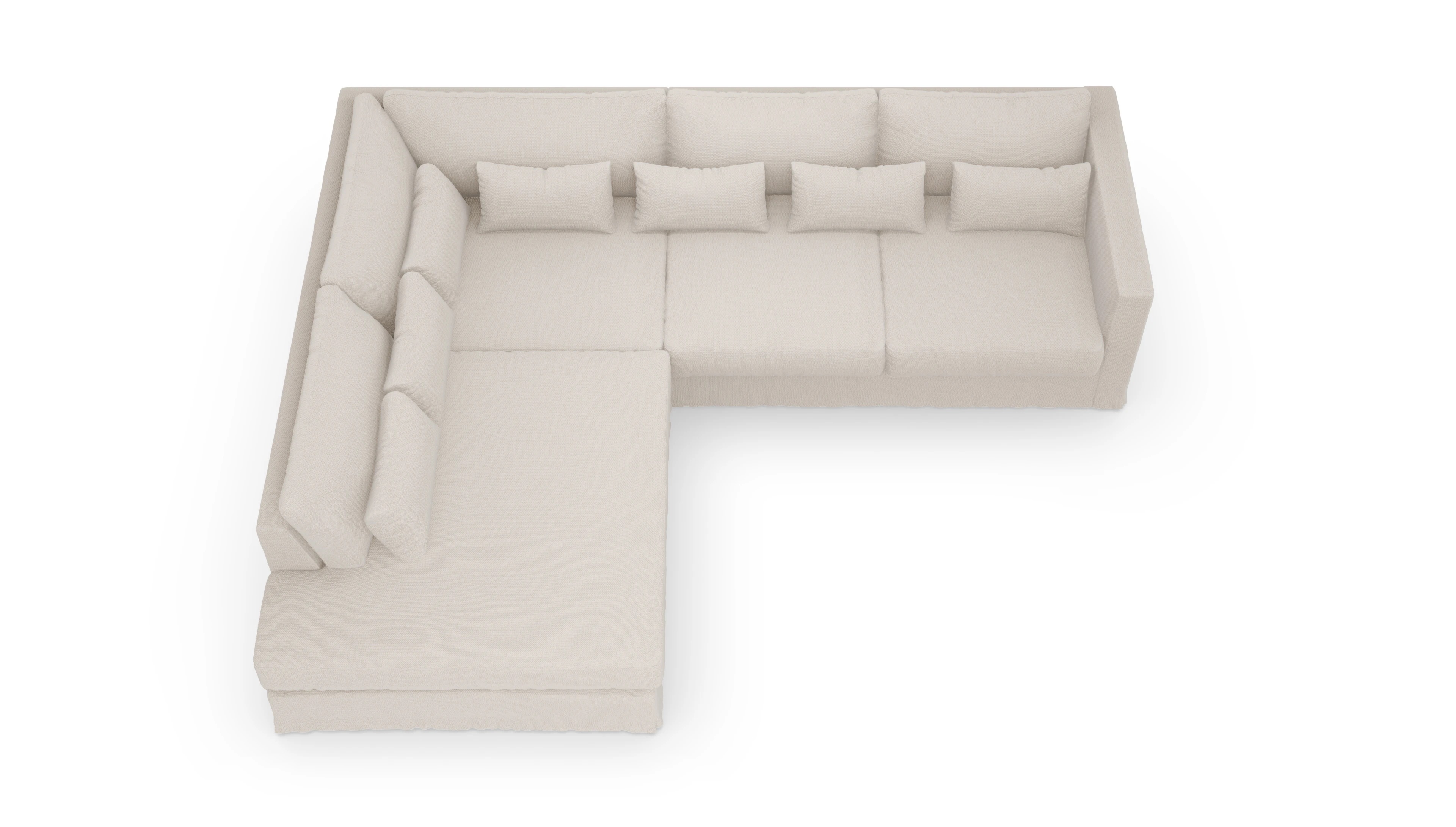 Brogger Hussen-Sofa Ansicht des Produktes Brogger Sofa mit Ottomane links in Stoff weiß