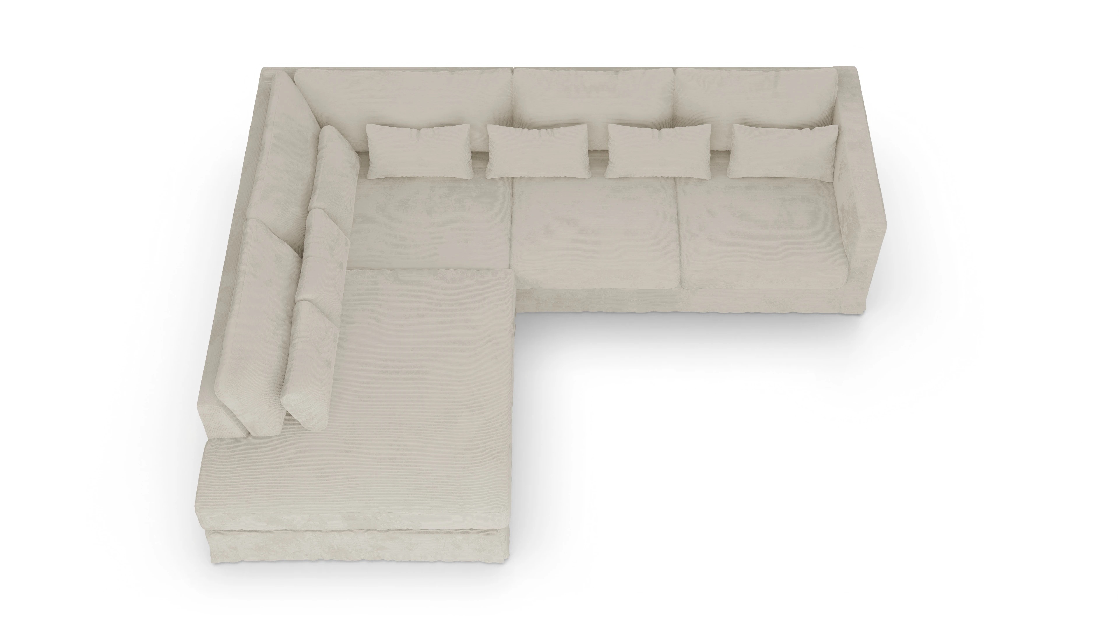 Ansicht des Produktes Brogger Sofa mit Ottomane links in Cord weiß