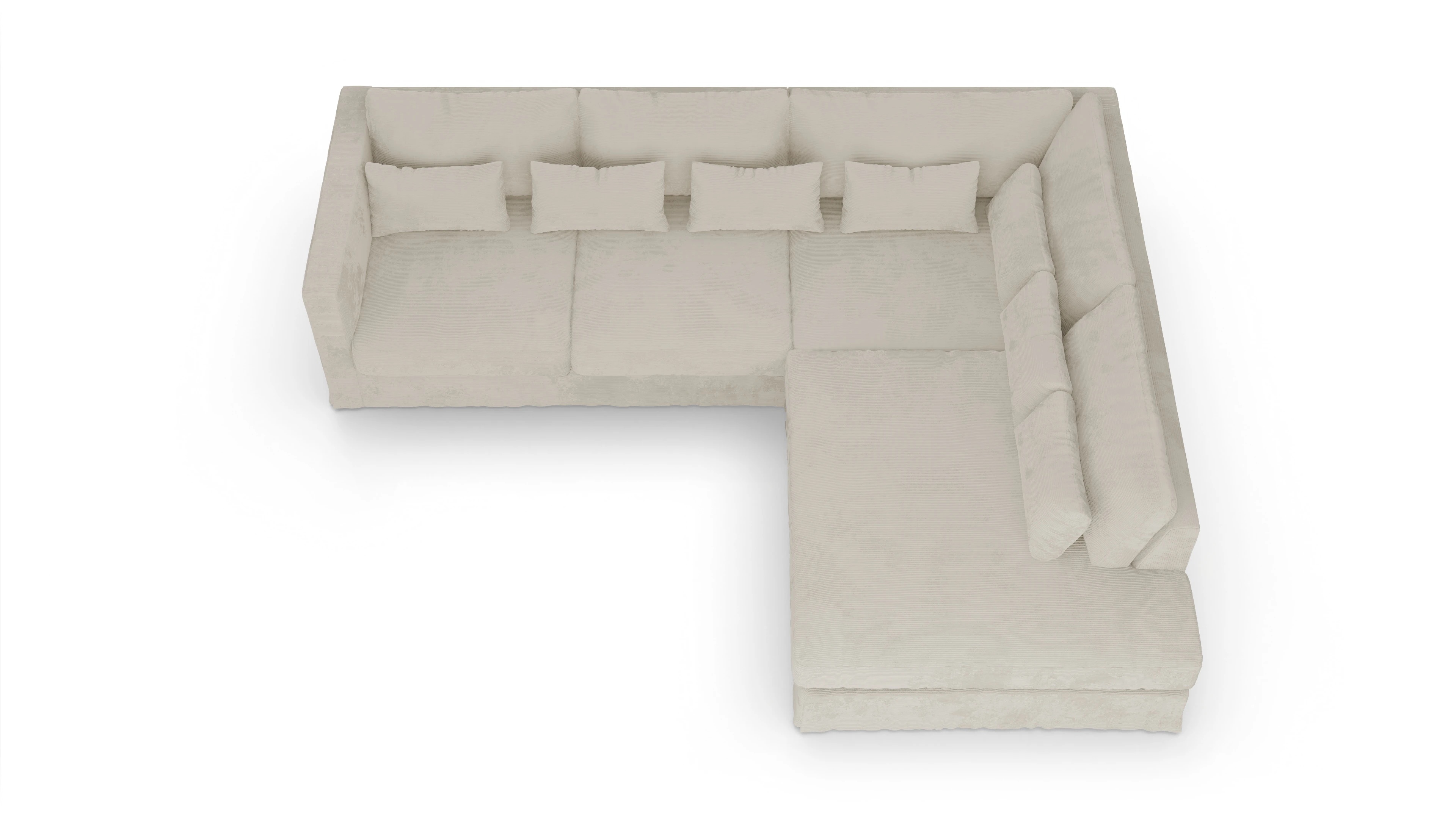 Brogger Hussen-Sofa Ansicht des Produktes Brogger Sofa mit Ottomane rechts in Cord weiß