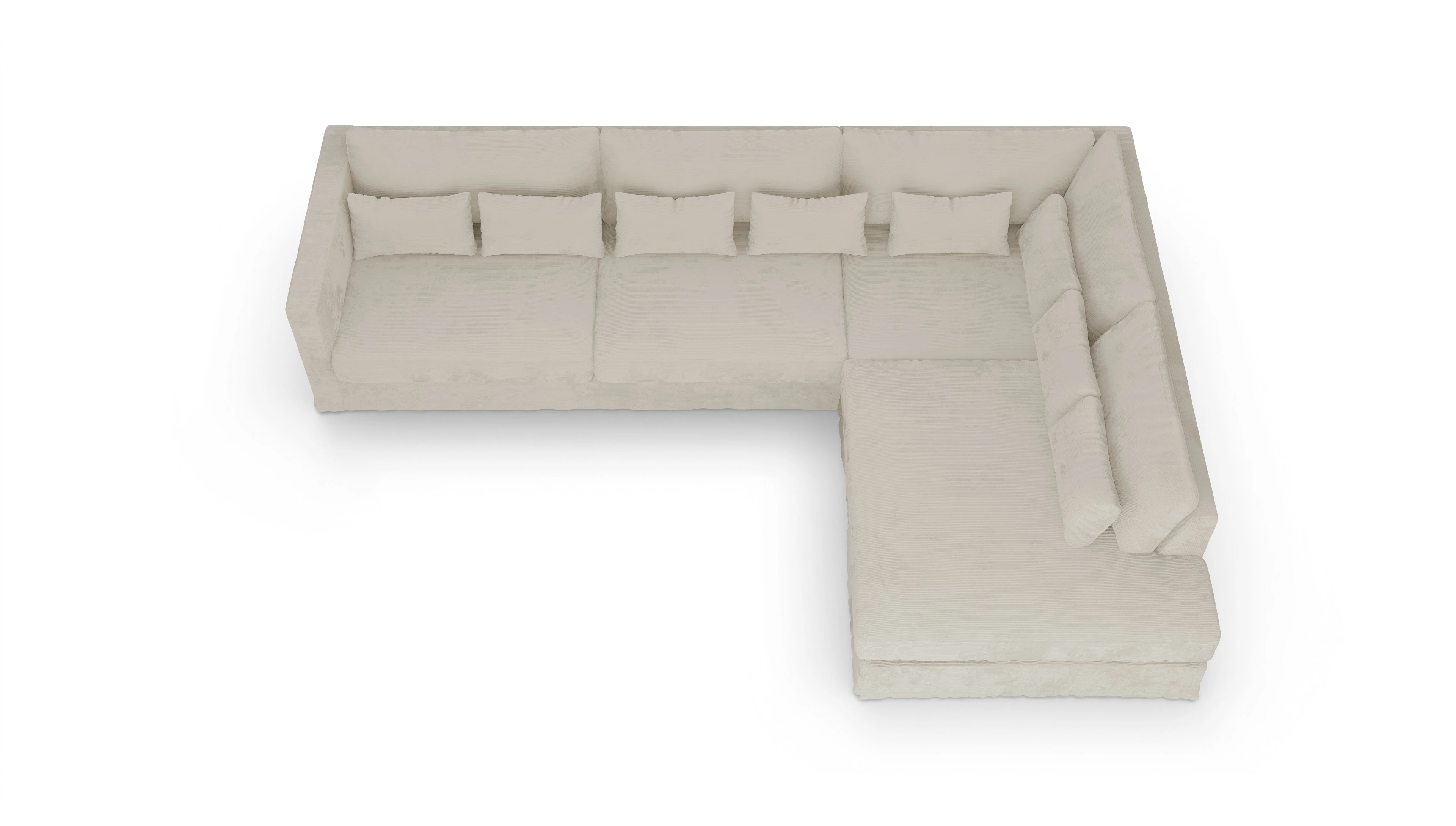 Brogger Hussen-Sofa Ansicht des Produktes Brogger Sofa mit Ottomane rechts in Cord weiß