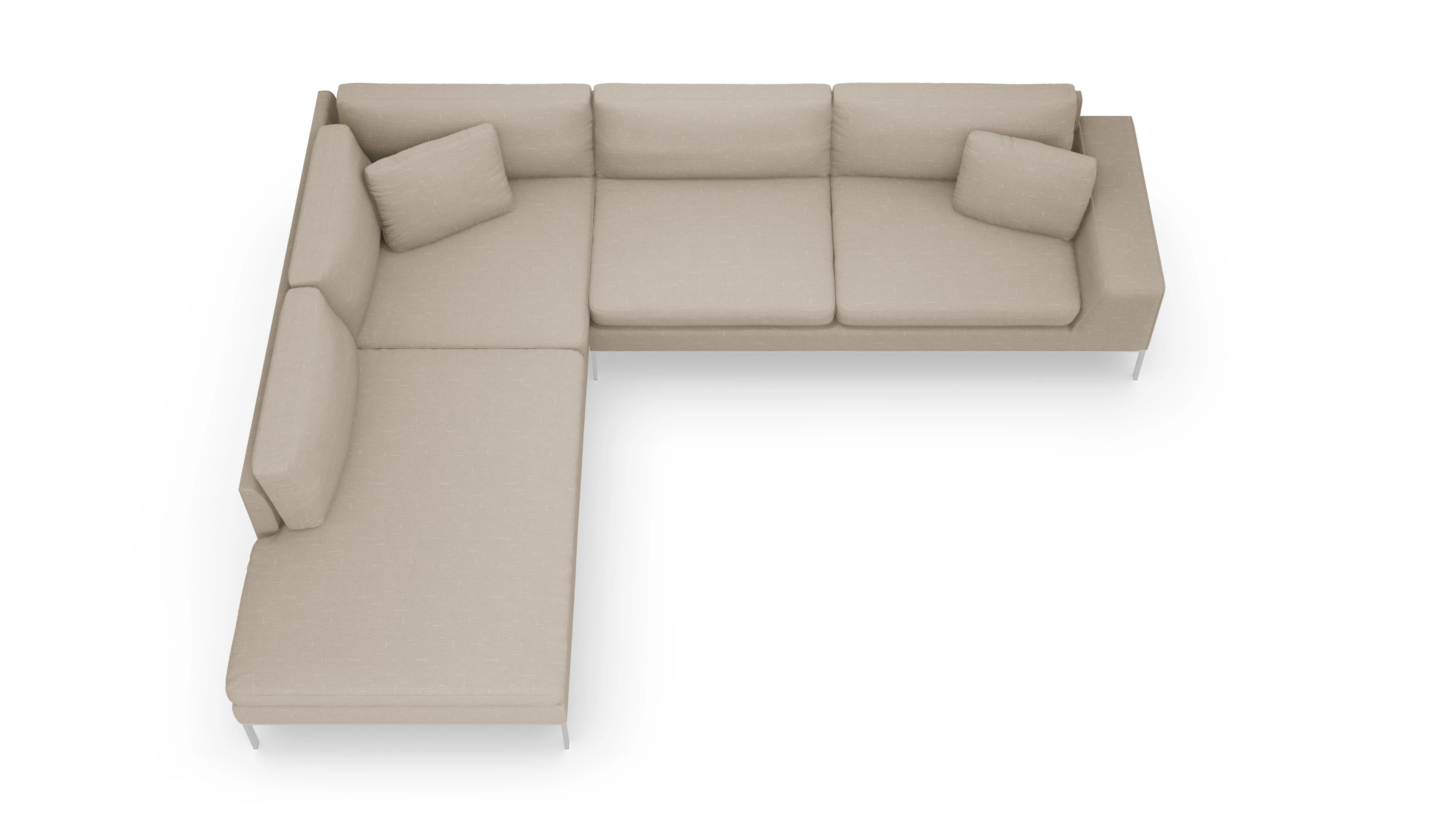 Designer-Sofa Helgesen in Stoff Ansicht des Produktes Helgesen Sofa mit Ottomane links in Stoff beige