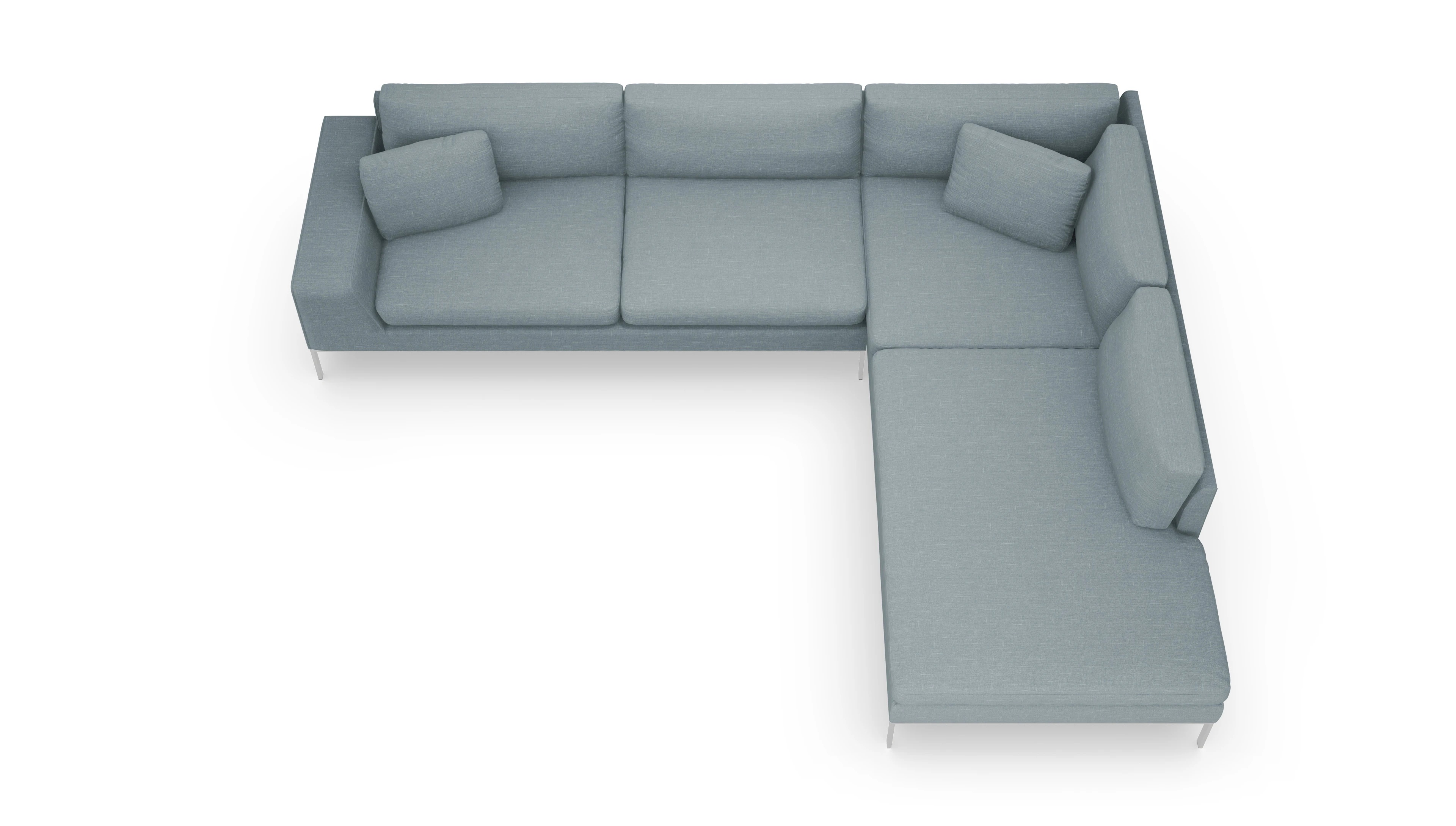 Designer-Sofa Helgesen in Stoff Ansicht des Produktes Helgesen Sofa mit Ottomane rechts in Stoff blau