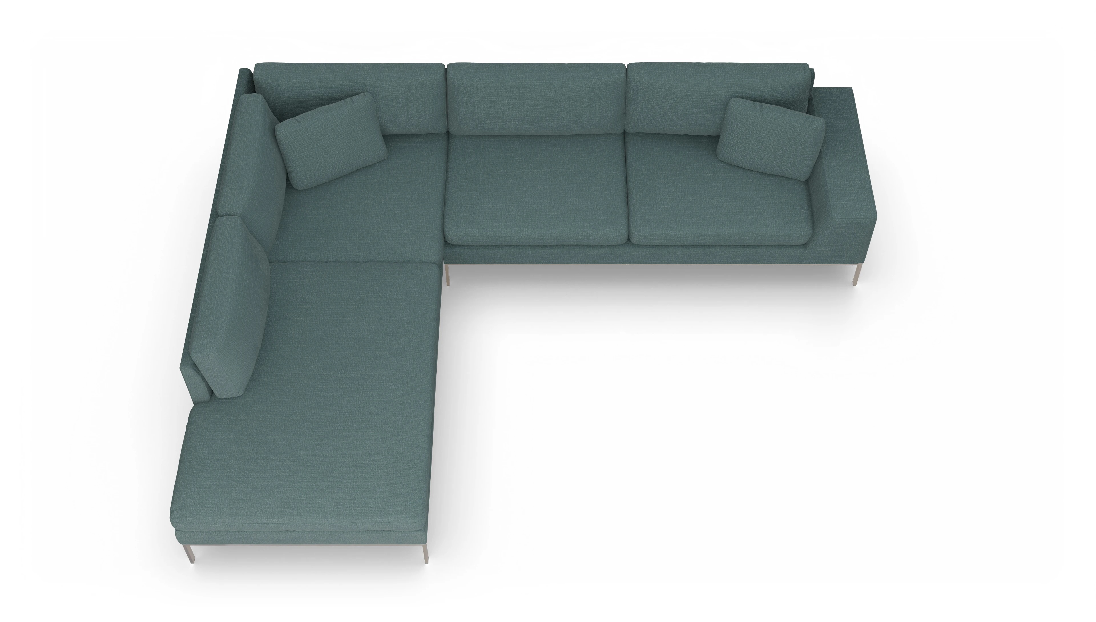 Ansicht des Produktes Helgesen Sofa mit Ottomane links in Stoff blau