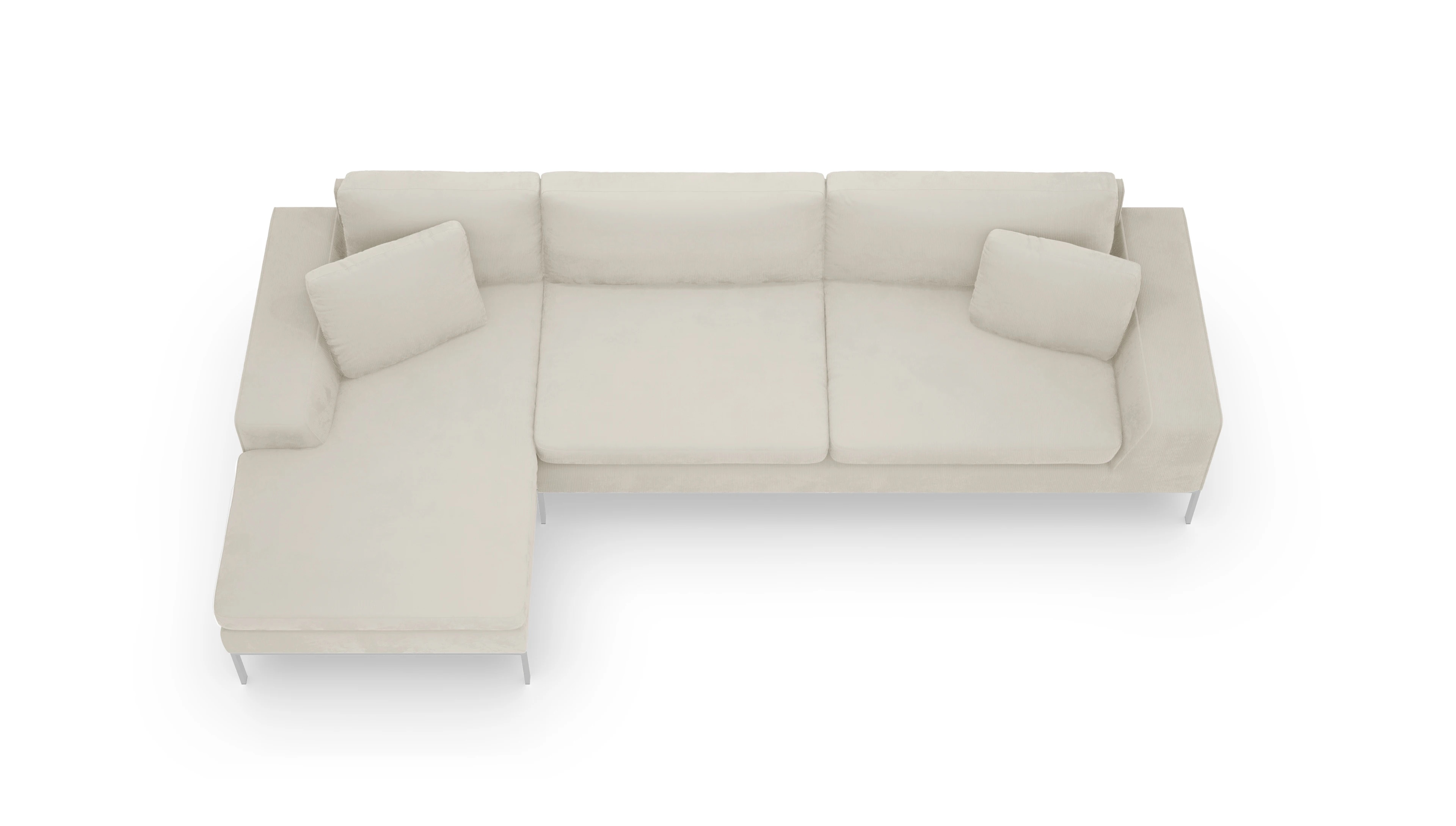 Designer-Sofa Helgesen in Stoff Ansicht des Produktes Helgesen Sofa mit Rec links in Cord weiß
