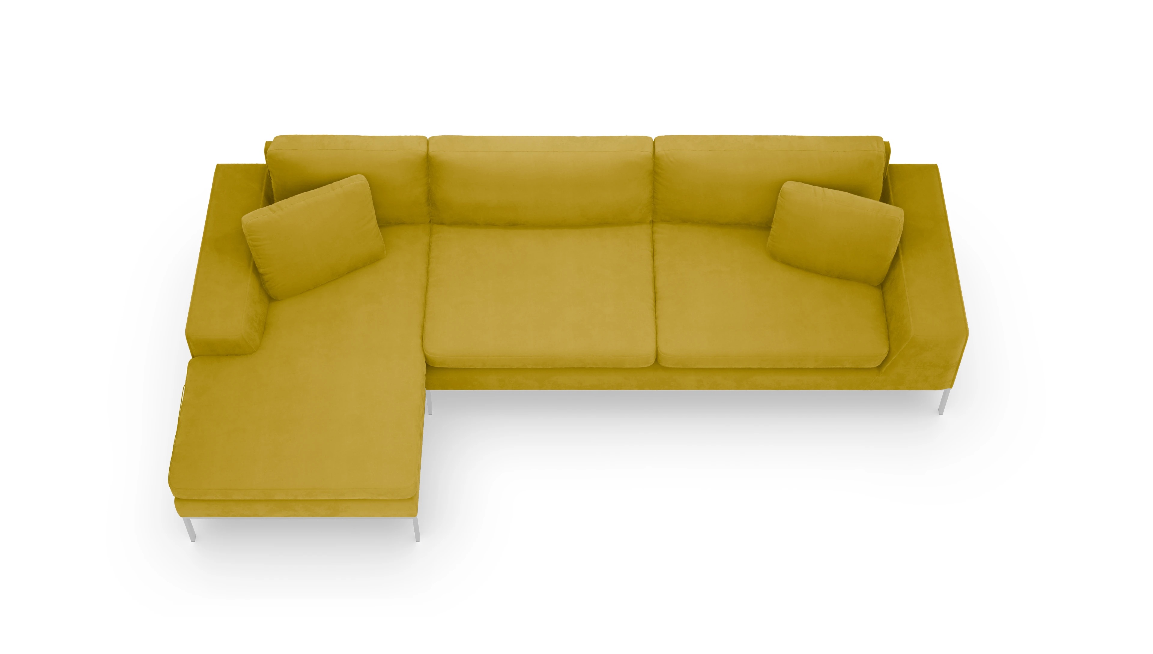 Designer-Sofa Helgesen in Stoff Ansicht des Produktes Helgesen Sofa mit Rec links in Samt gelb