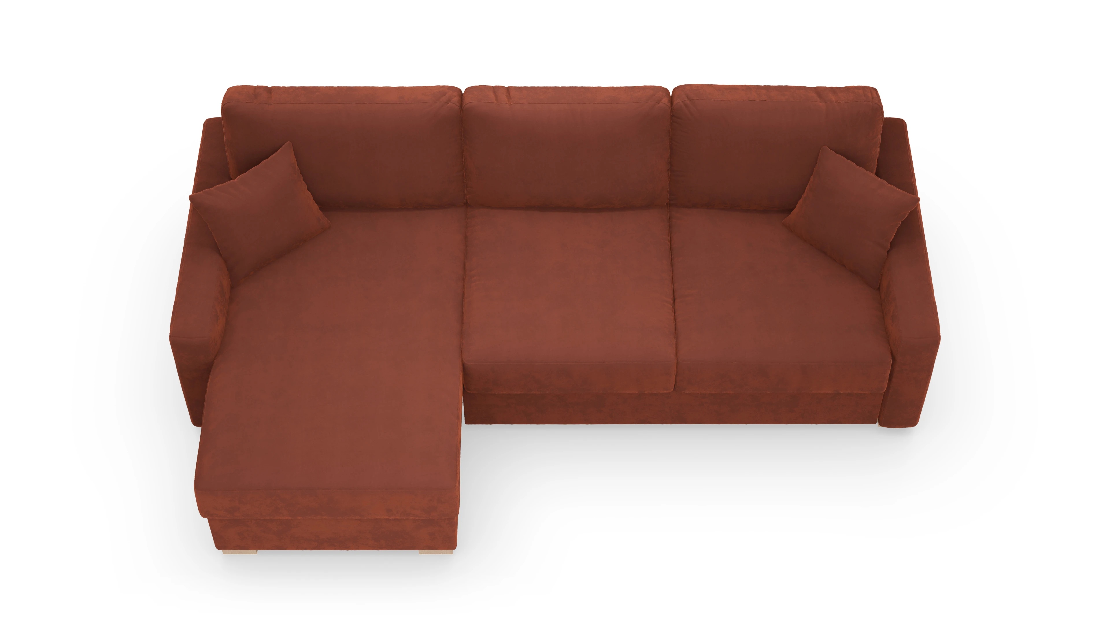Schlafsofa Christensen Ansicht des Produktes Christensen Sofa mit Rec links in Samt orange
