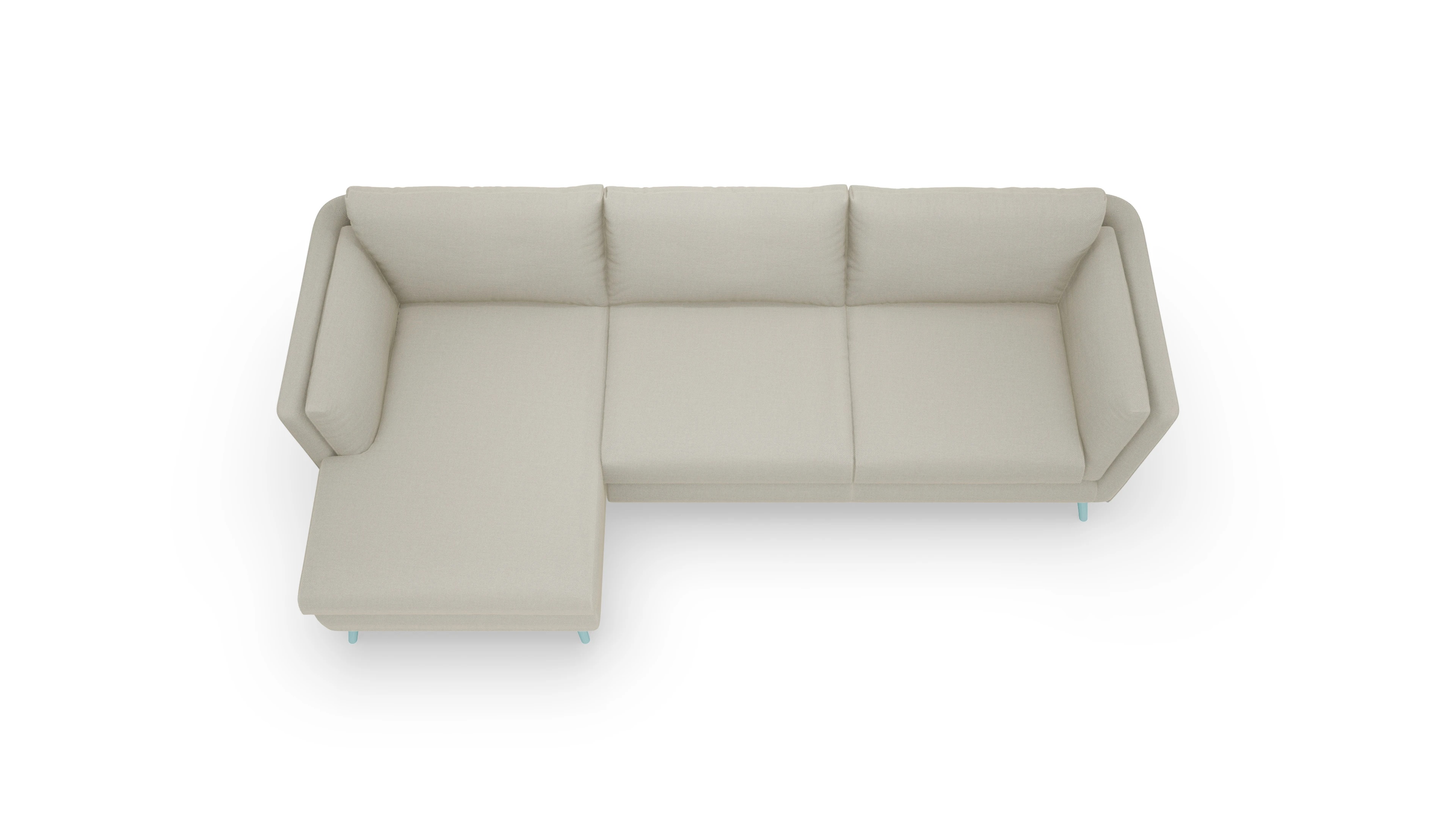 Ansicht des Produktes Sira Sofa mit Ottomane links in Stoff weiß