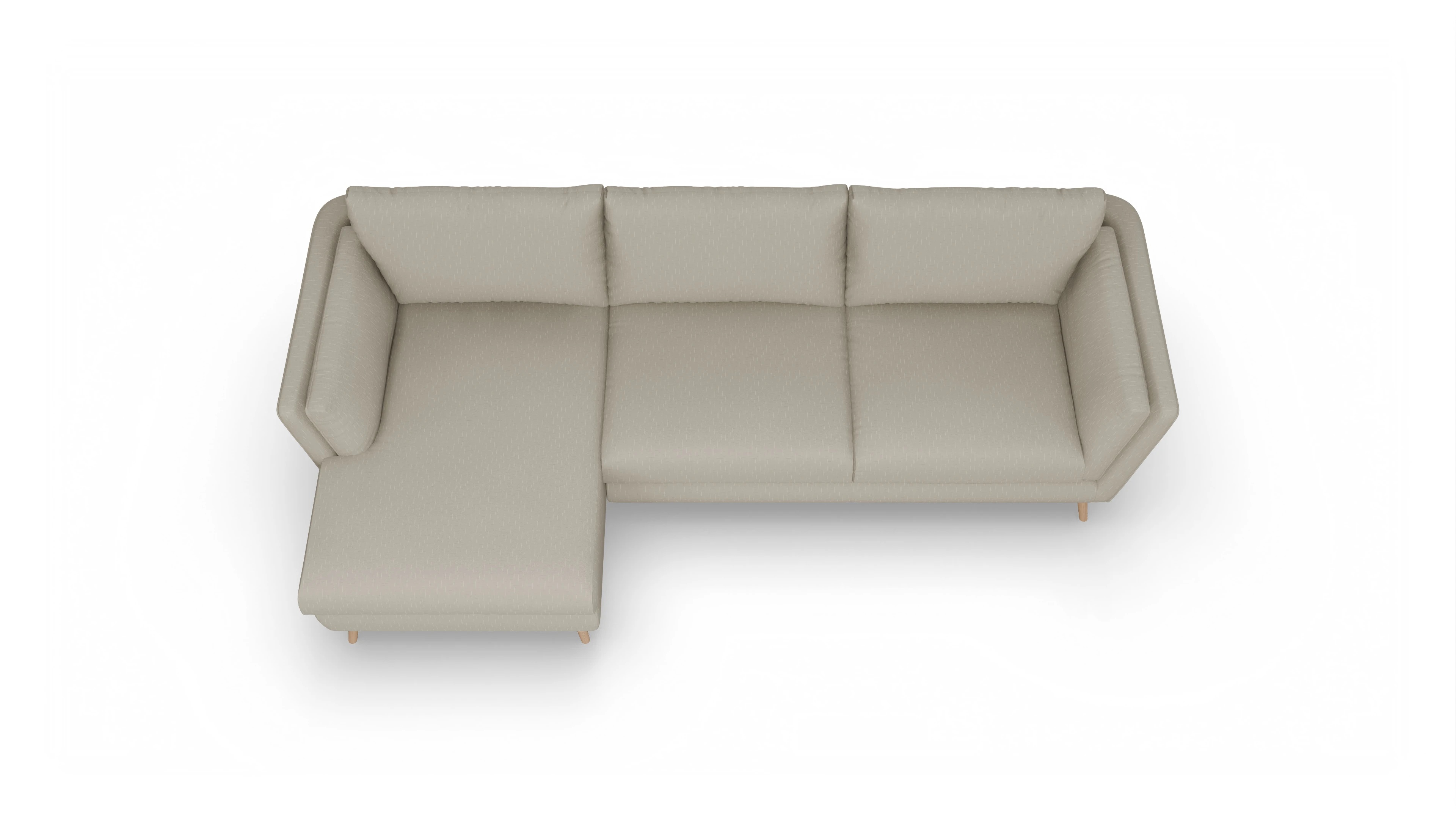 Ansicht des Produktes Sira Sofa mit Ottomane links in Stoff weiß