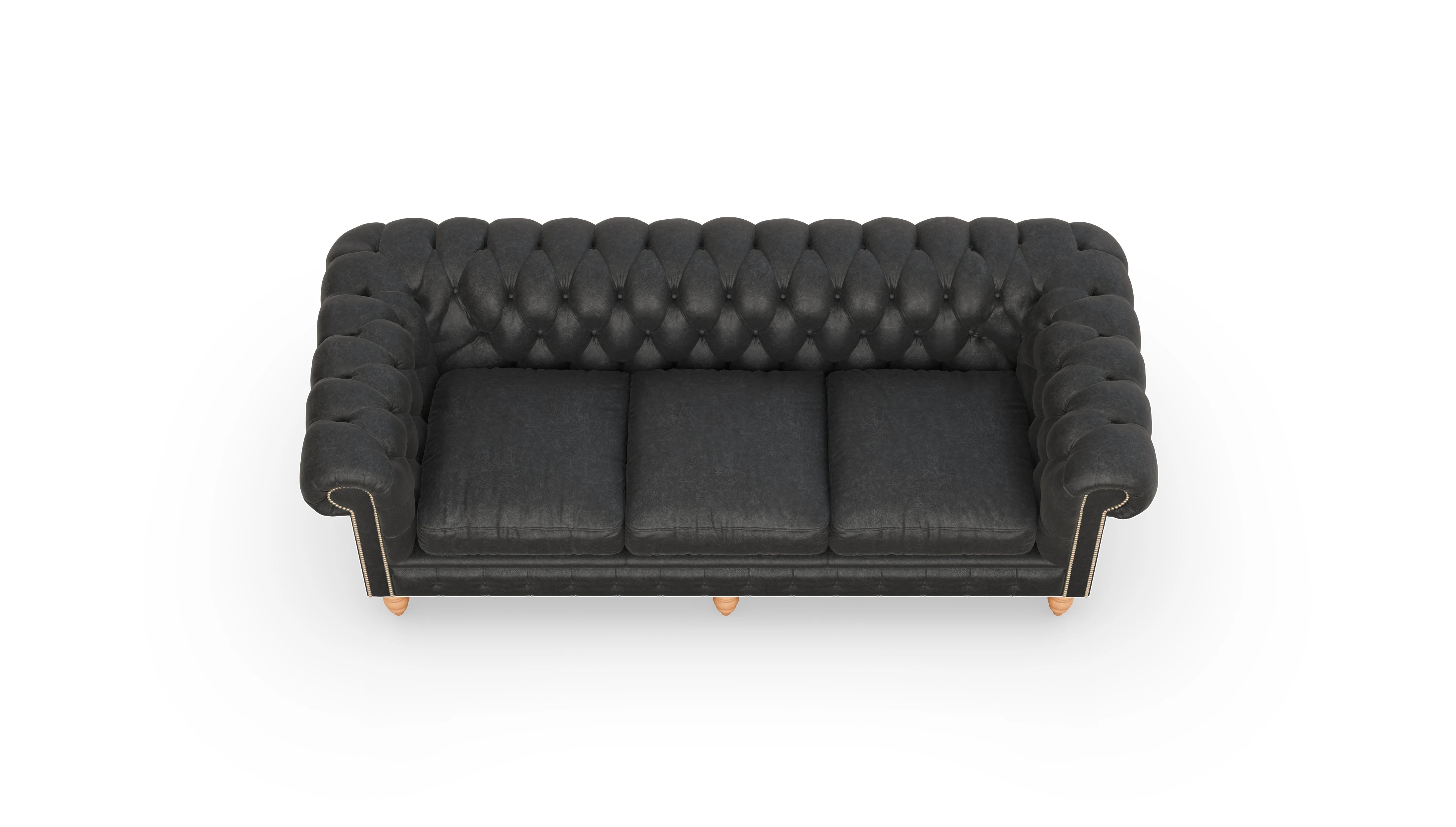 Chesterfield Sofa Bennet Ansicht des Produktes Bennet 3,5-Sitzer in Leder schwarz