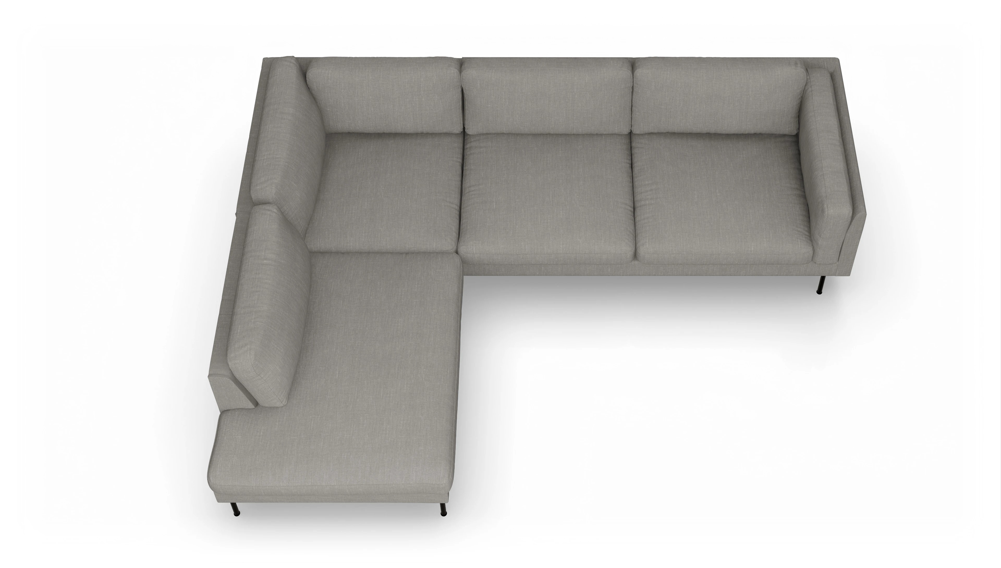 Ansicht des Produktes Henriksen Sofa mit Ottomane links in Stoff grau