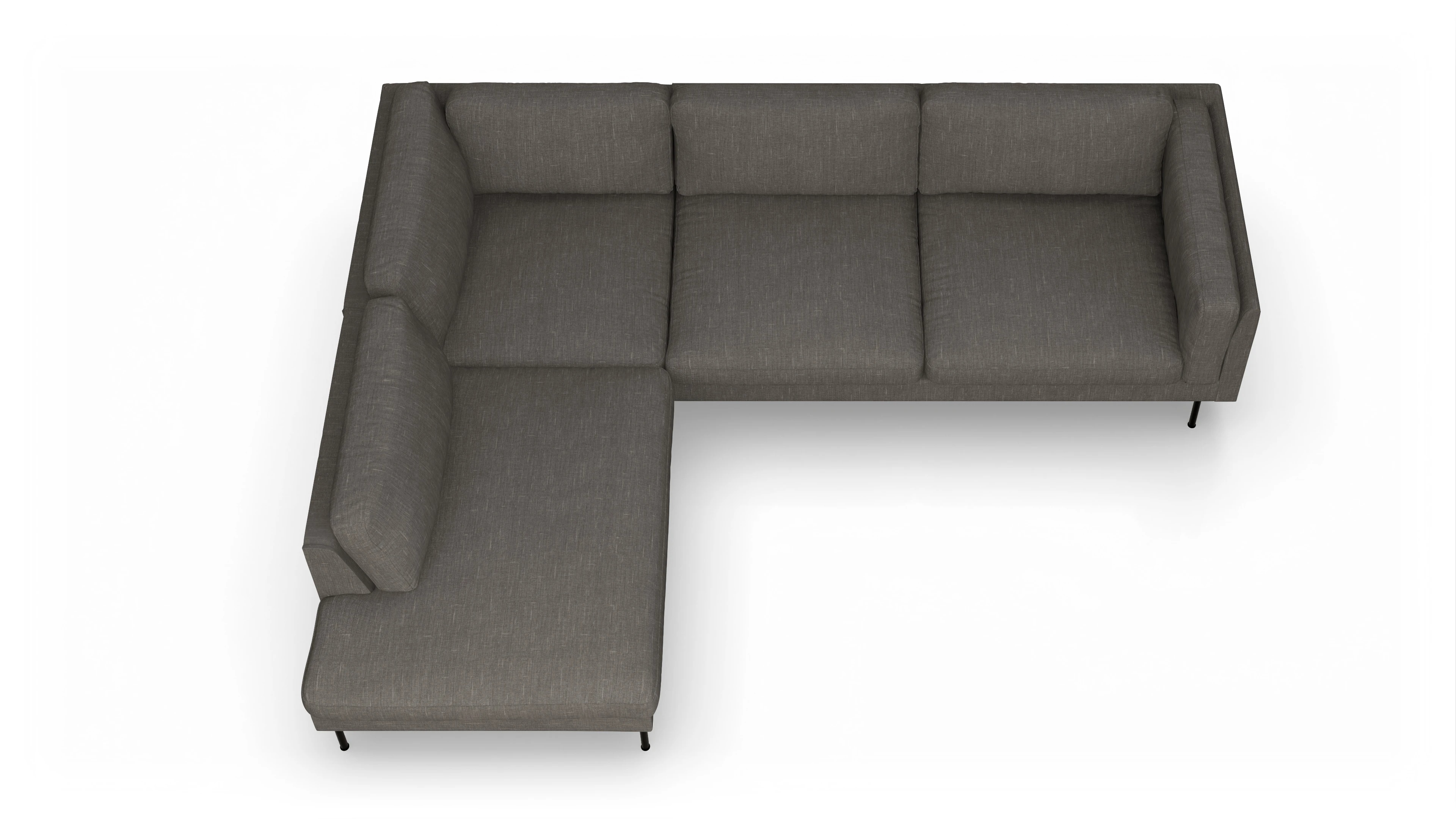 Ansicht des Produktes Henriksen Sofa mit Ottomane links in Stoff braun