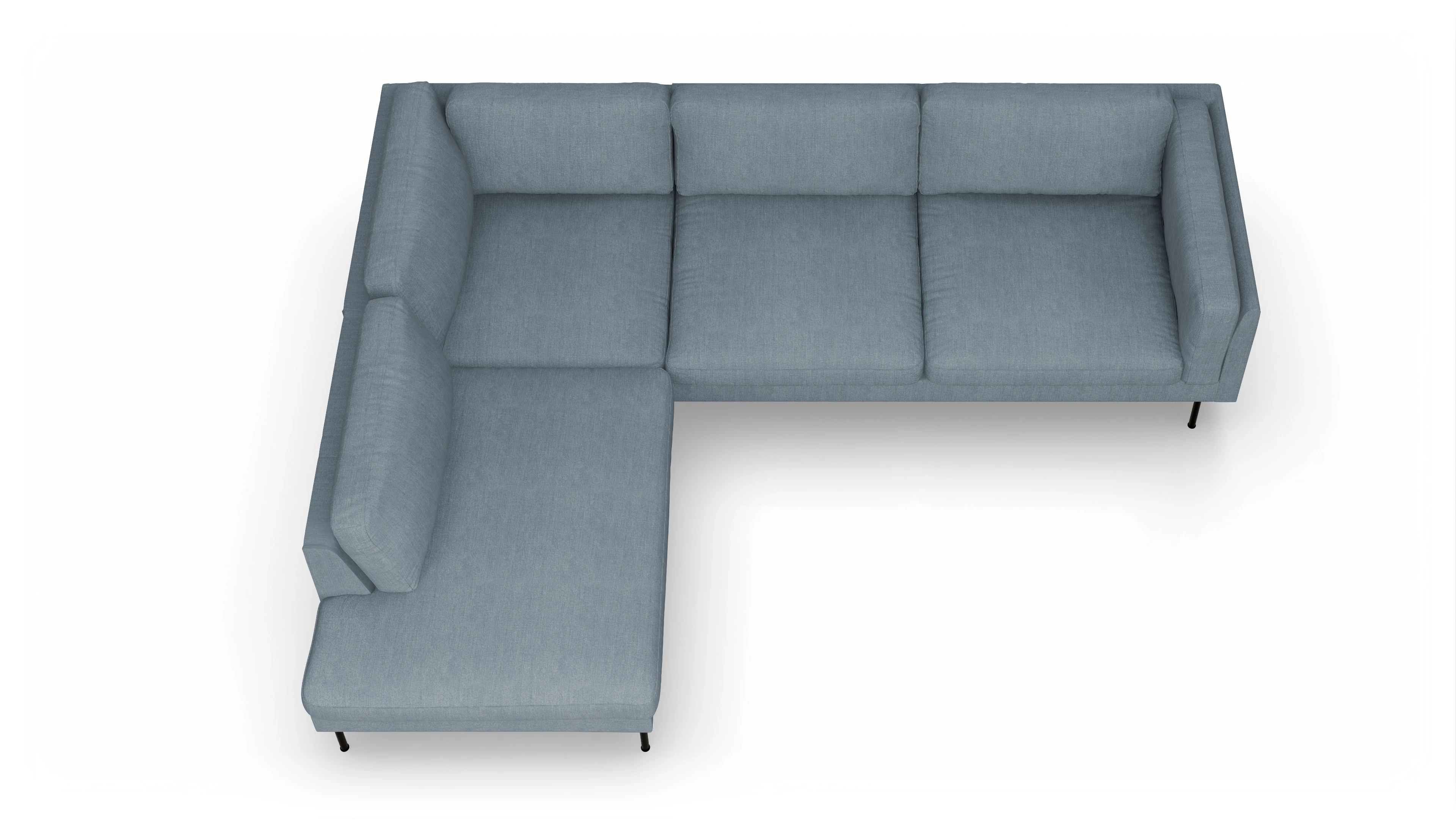 Ansicht des Produktes Henriksen Sofa mit Ottomane links in Stoff blau