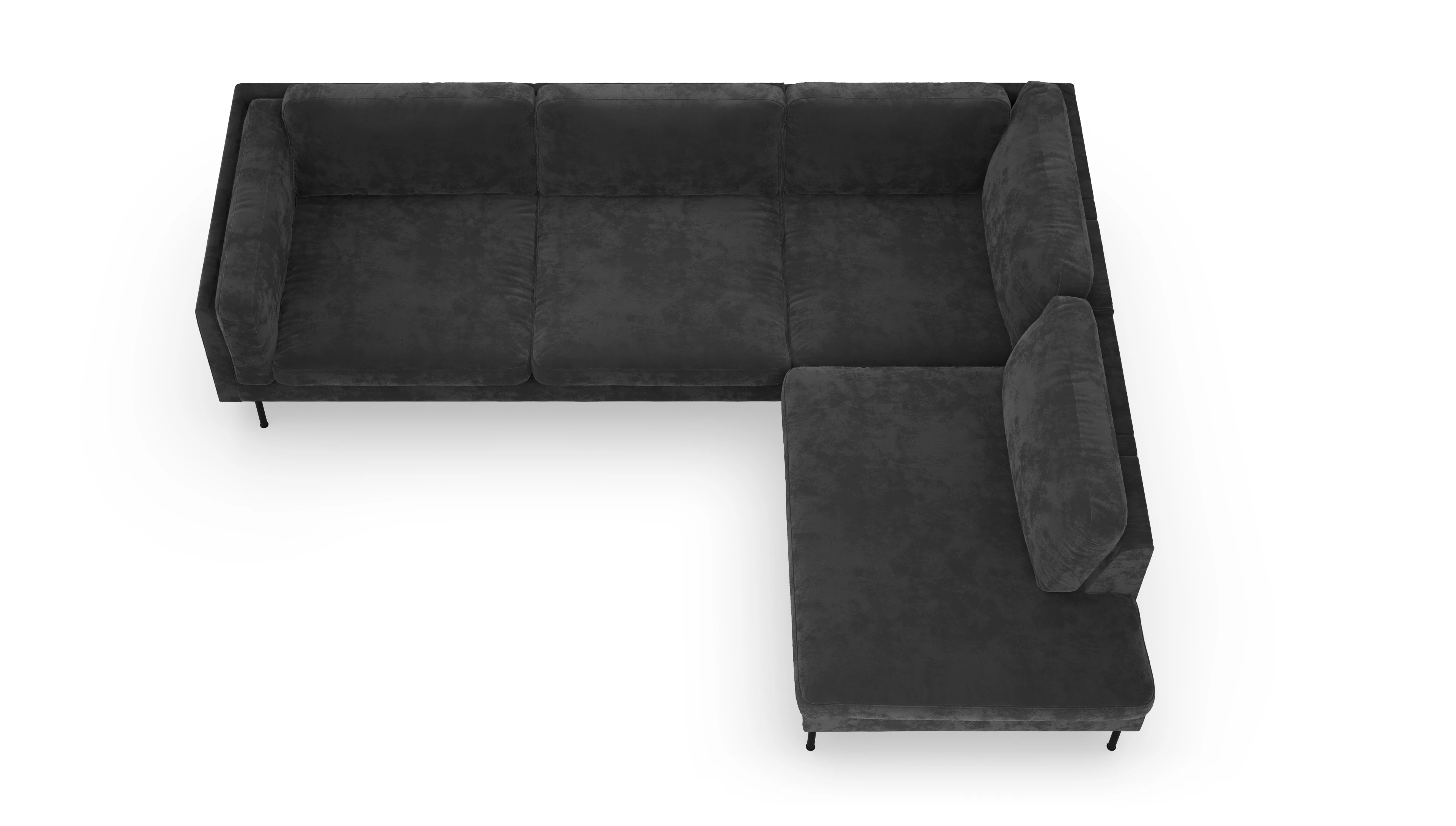 Ansicht des Produktes Henriksen Sofa mit Ottomane rechts in Samt schwarz