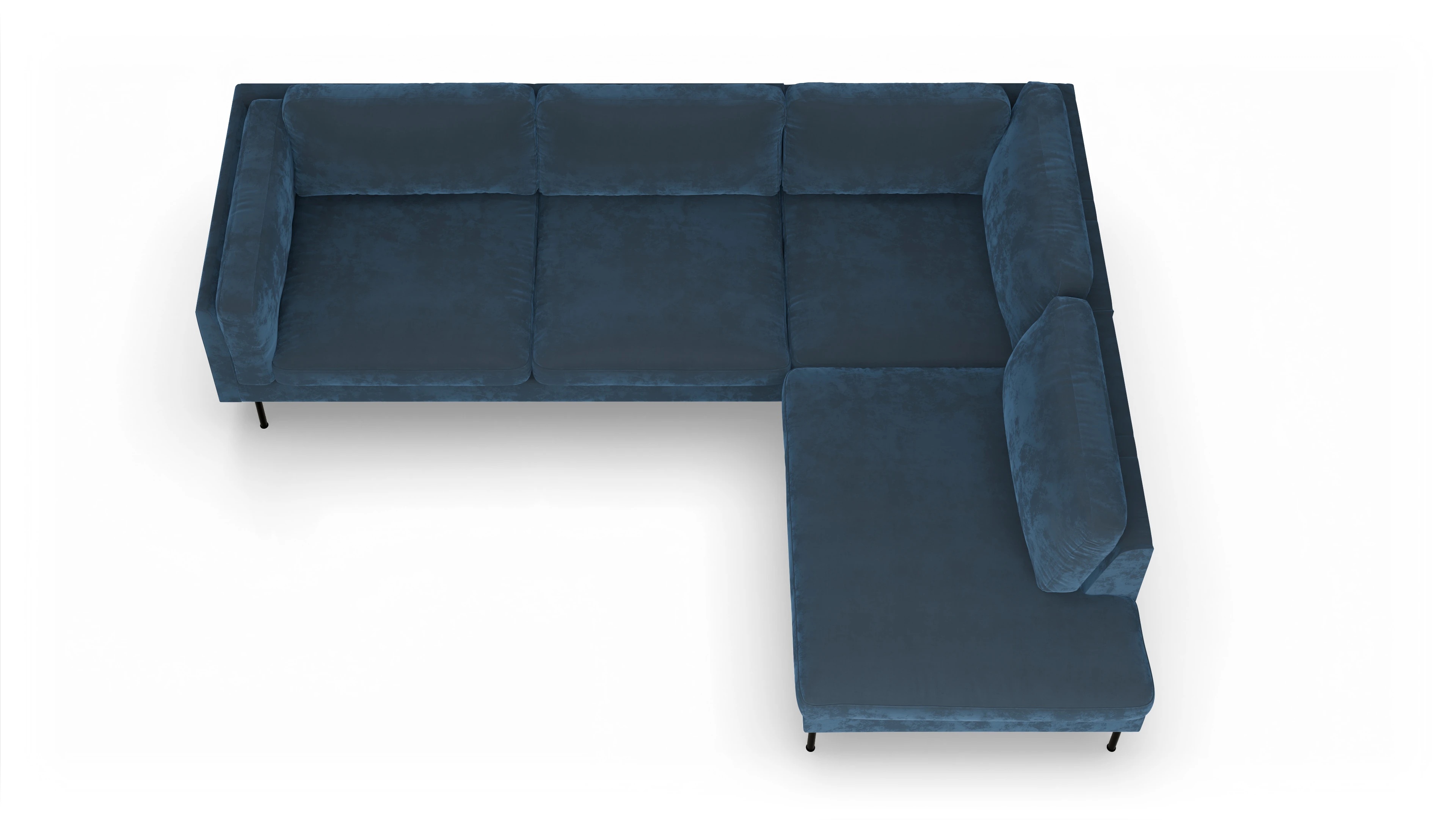 Ansicht des Produktes Henriksen Sofa mit Ottomane rechts in Samt blau