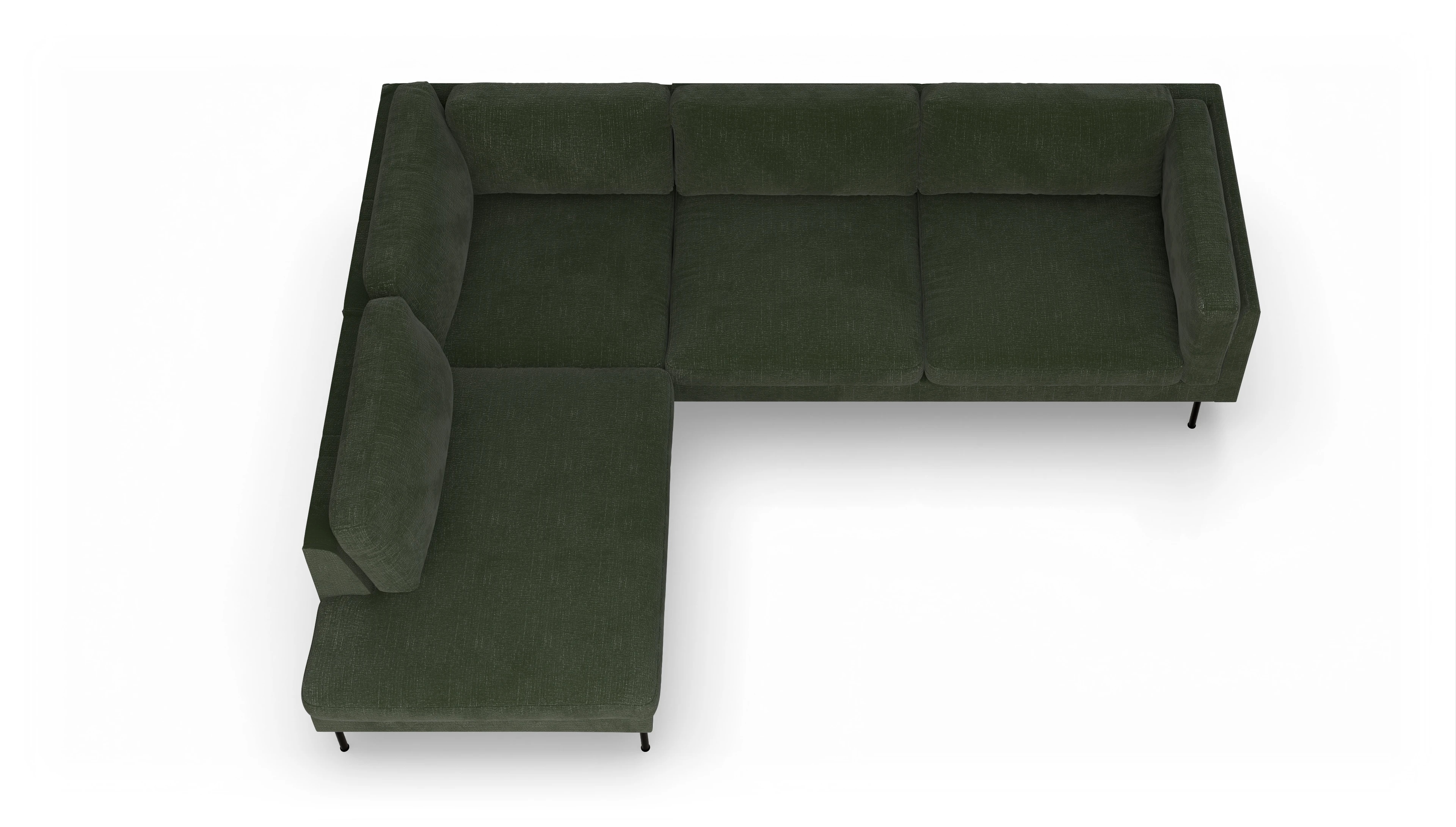 Ansicht des Produktes Henriksen Sofa mit Ottomane links in Stoff grün