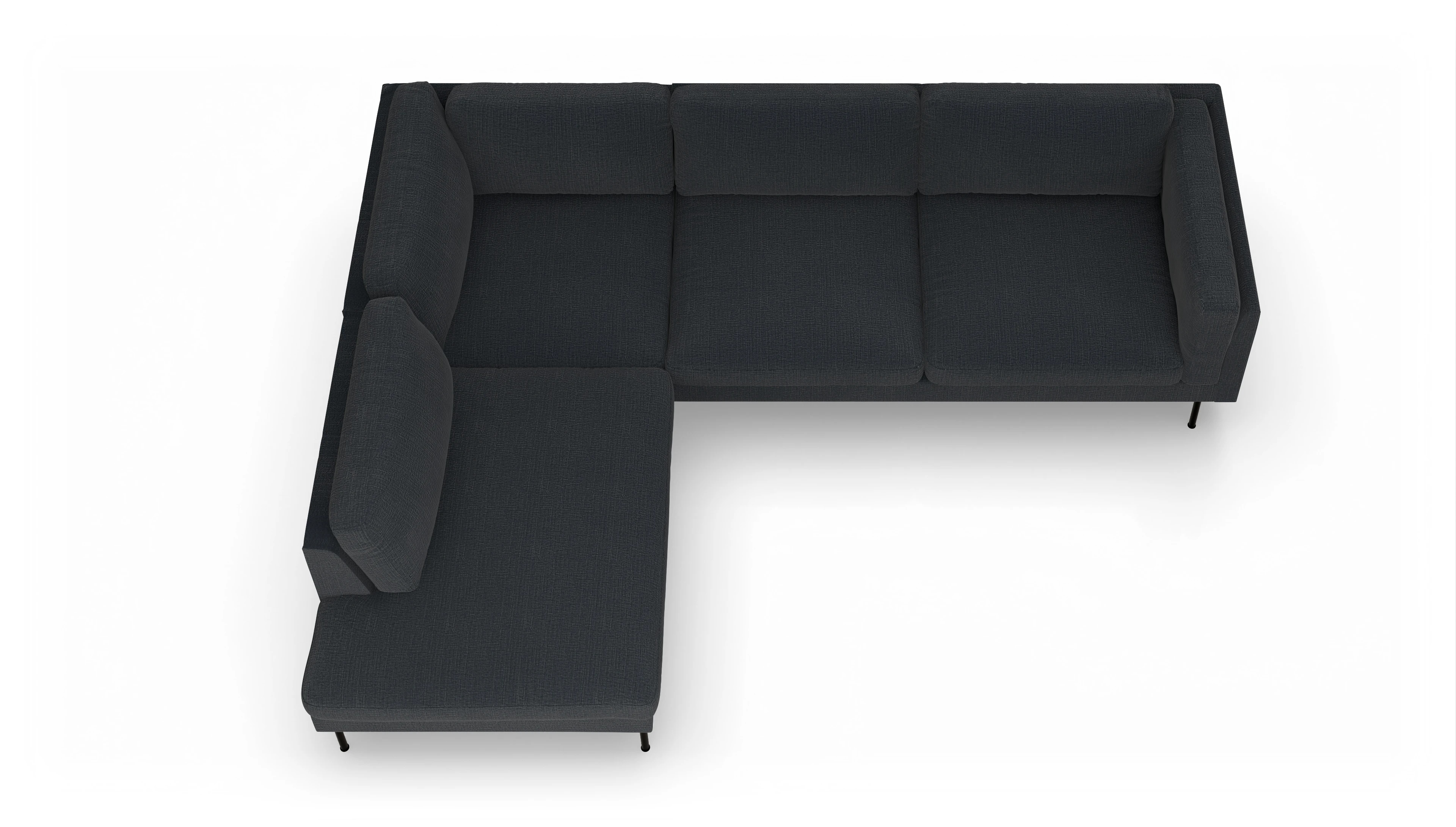 Ansicht des Produktes Henriksen Sofa mit Ottomane links in Stoff blau