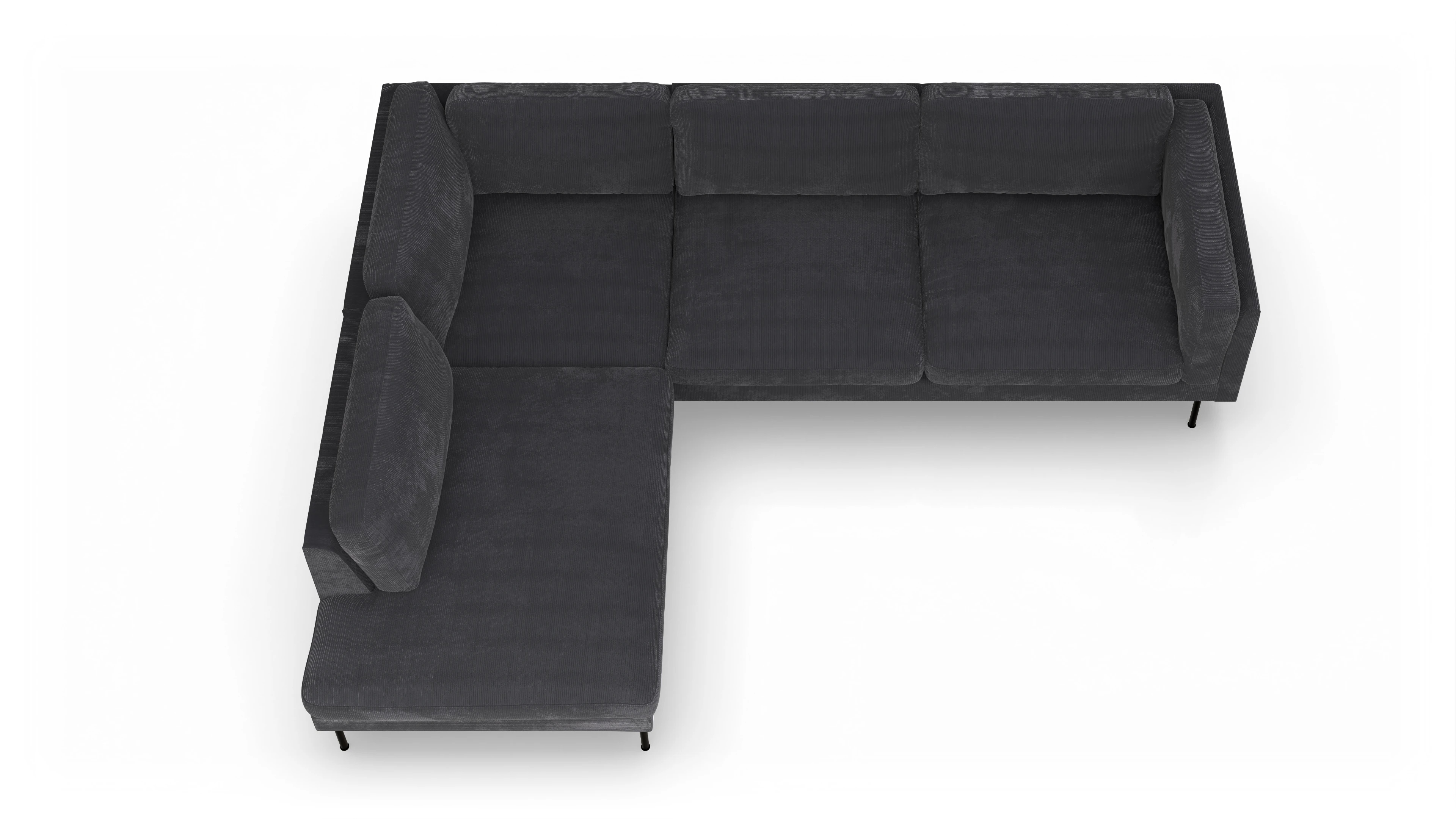 Ansicht des Produktes Henriksen Sofa mit Ottomane links in Cord grau